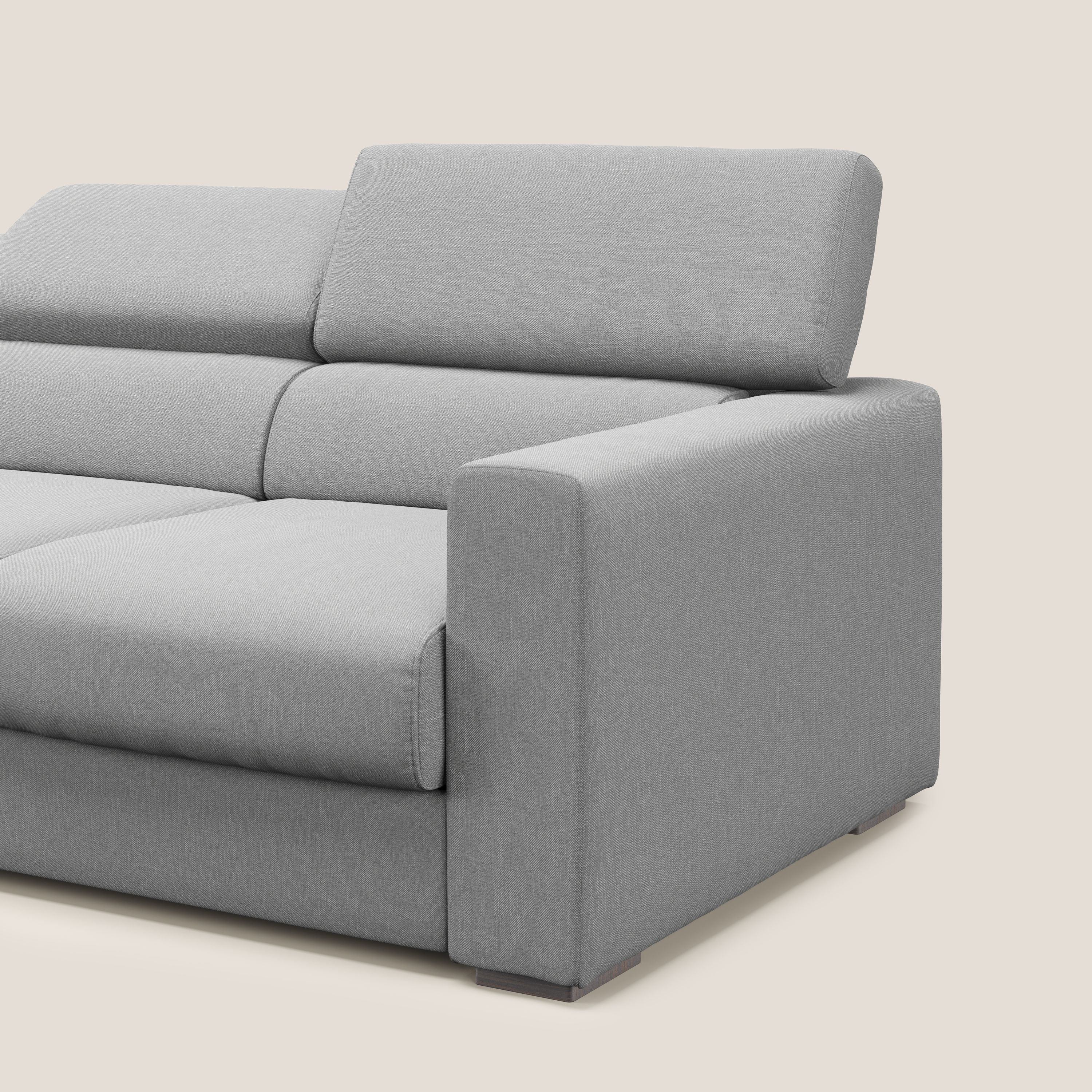 Dylan divano a 3 sedute con pouf estraibile poggiapiedi in tessuto simil cotone impermeabile T13 grigio - divani.store