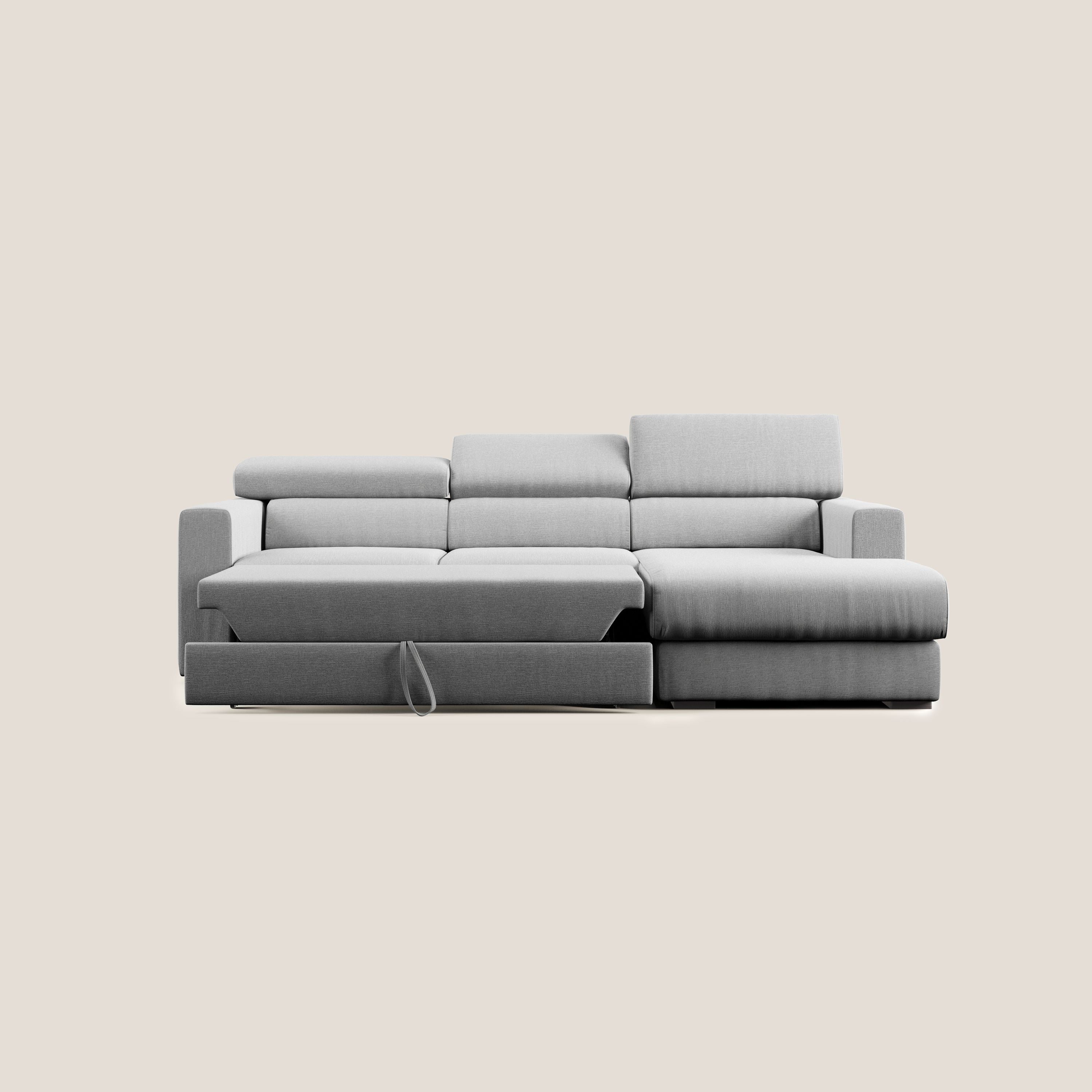 Dylan divano angolare con pouf estraibile poggiapiedi in tessuto simil cotone impermeabile T13 grigio - divani.store