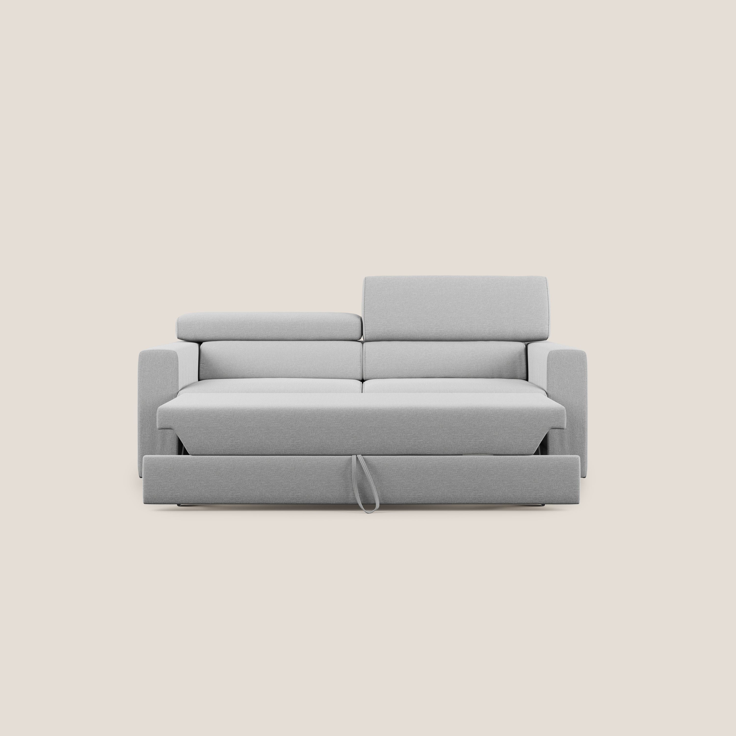Dylan divano allungabile con pouf estraibile poggiapiedi in tessuto simil cotone impermeabile T13 grigio - divani.store
