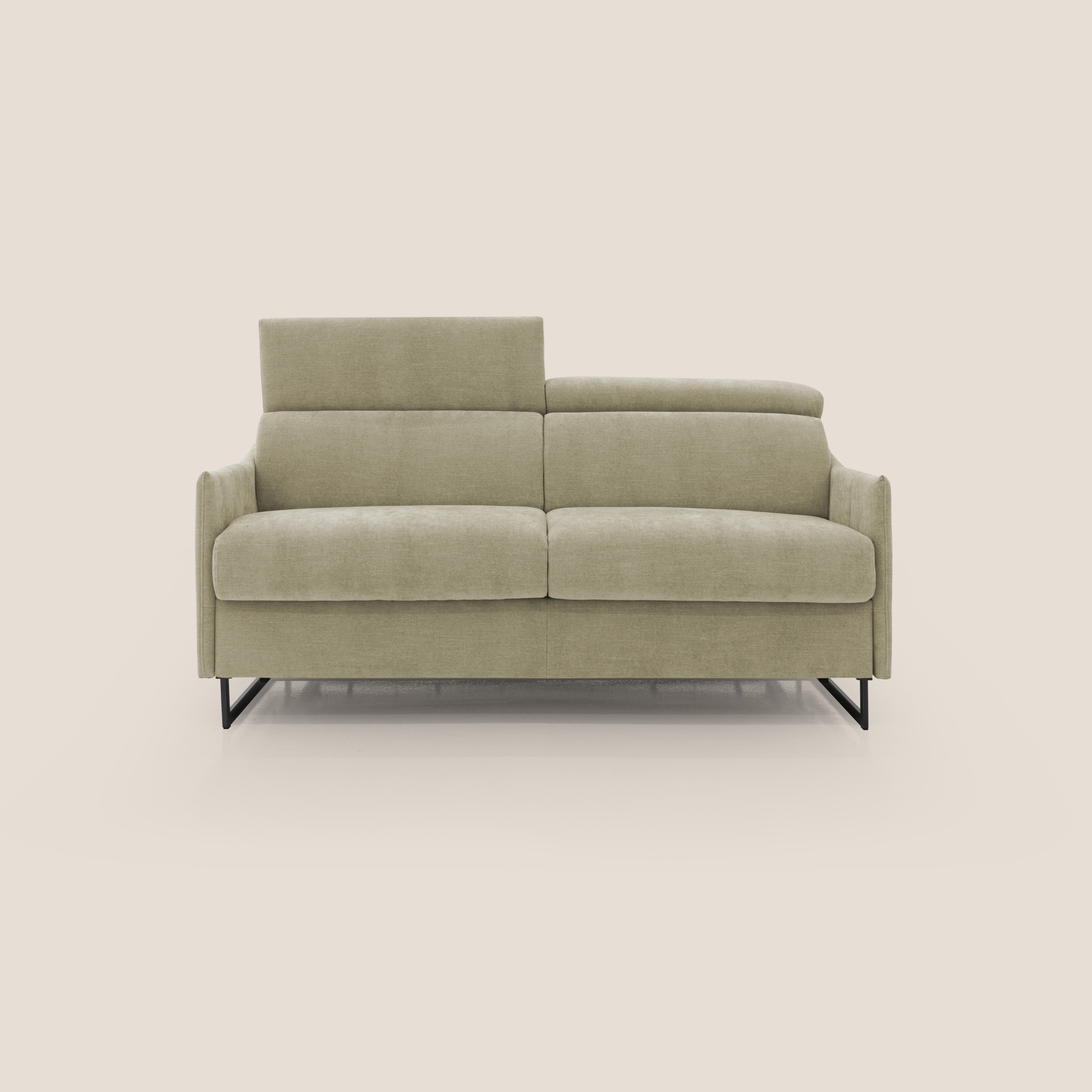 Loto divano letto salvaspazio materasso H18 cm con piedi alti in morbido tessuto impermeabile T14 beige - divani.store