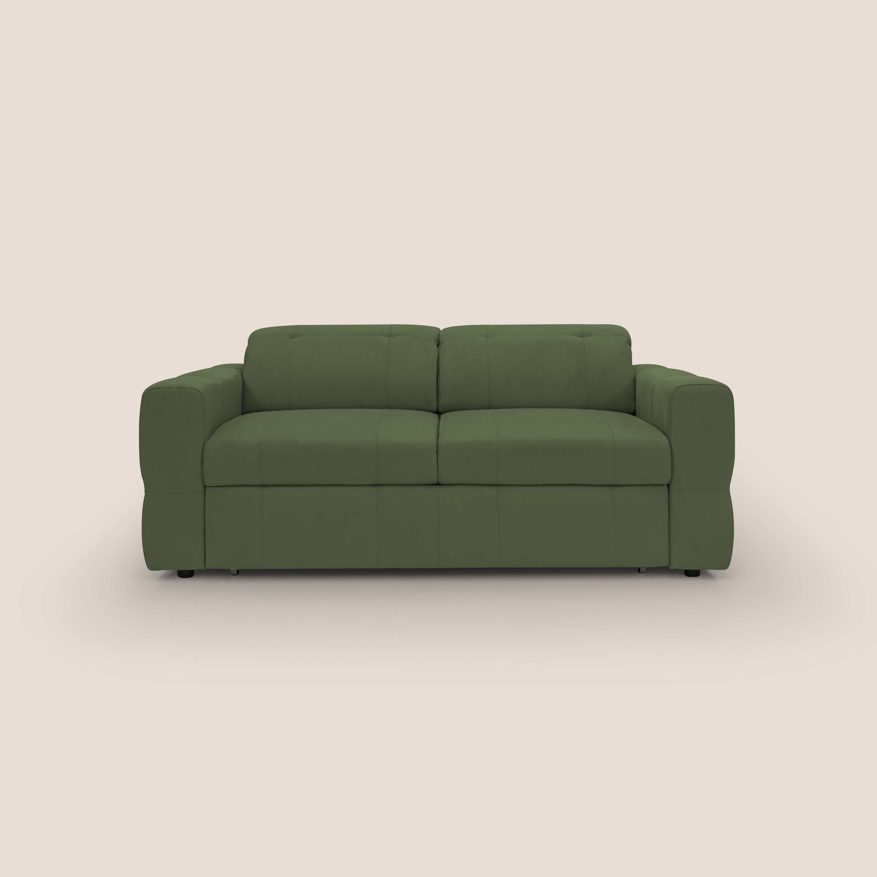 Kronos Divano con pouf estraibile poggiapiedi e poggiatesta reclinabili in morbida microfibra impermeabile T11 verde - divani.store