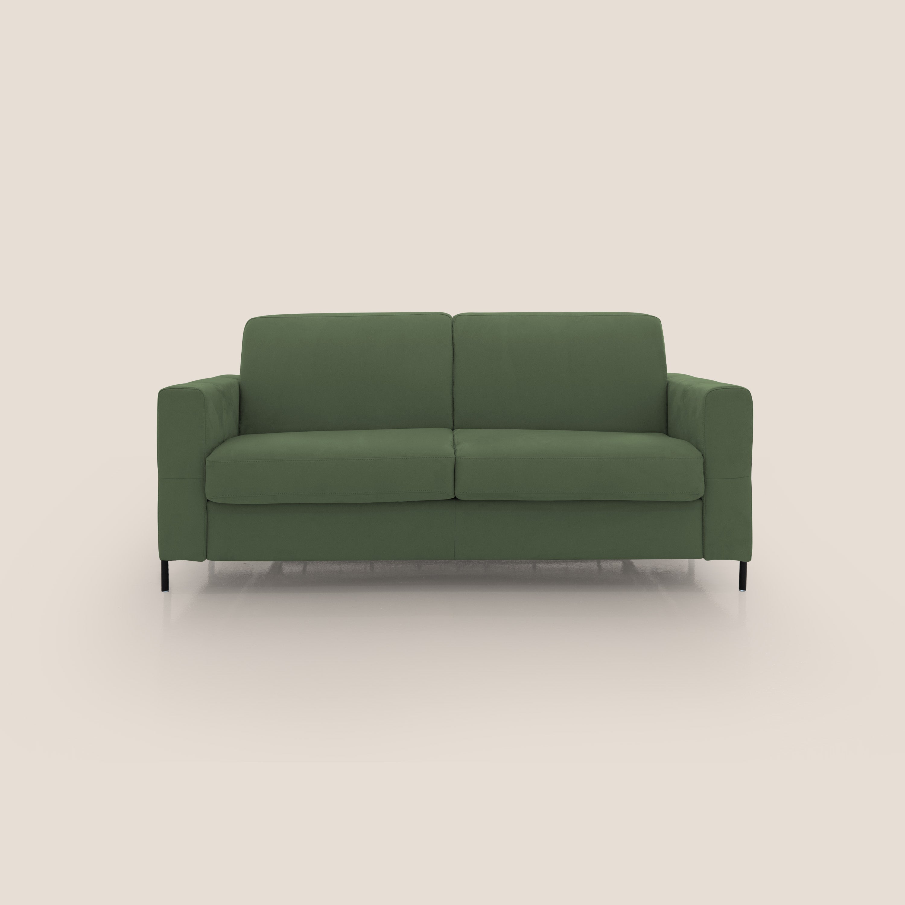 Ortensia divano letto materasso H18 cm con piedi alti in elegante microfibra smacchiabile T11 verde - divani.store