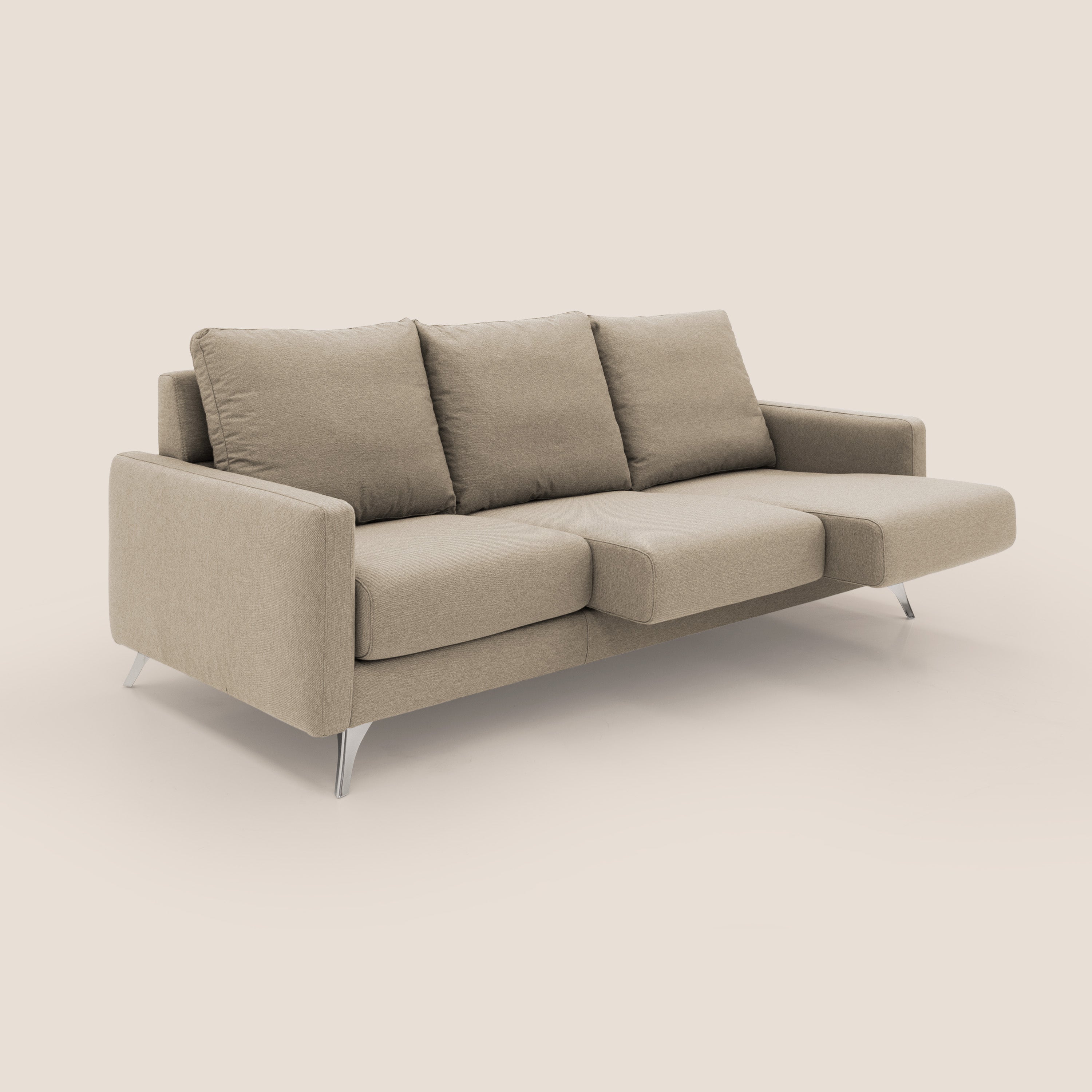 Klimt divano con 3 sedute allungabili e schienali in piuma d'oca in tessuto smacchiabile T05 beige - divani.store