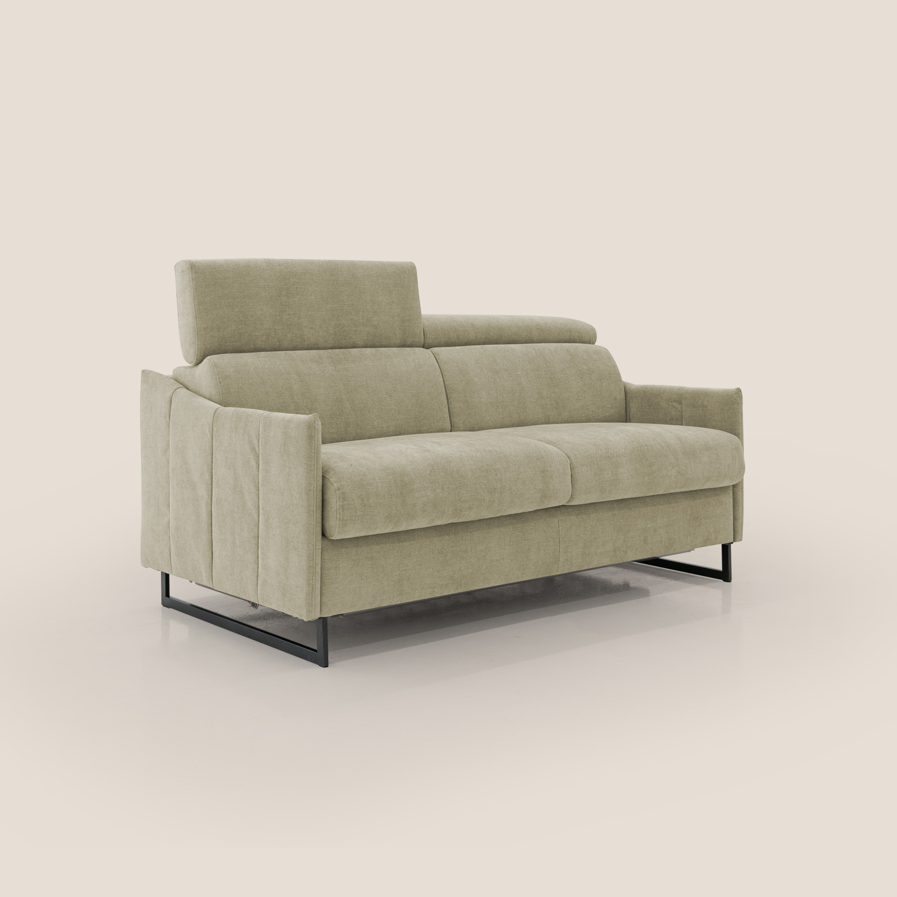 Loto divano letto salvaspazio materasso H18 cm con piedi alti in morbido tessuto impermeabile T14 beige - divani.store