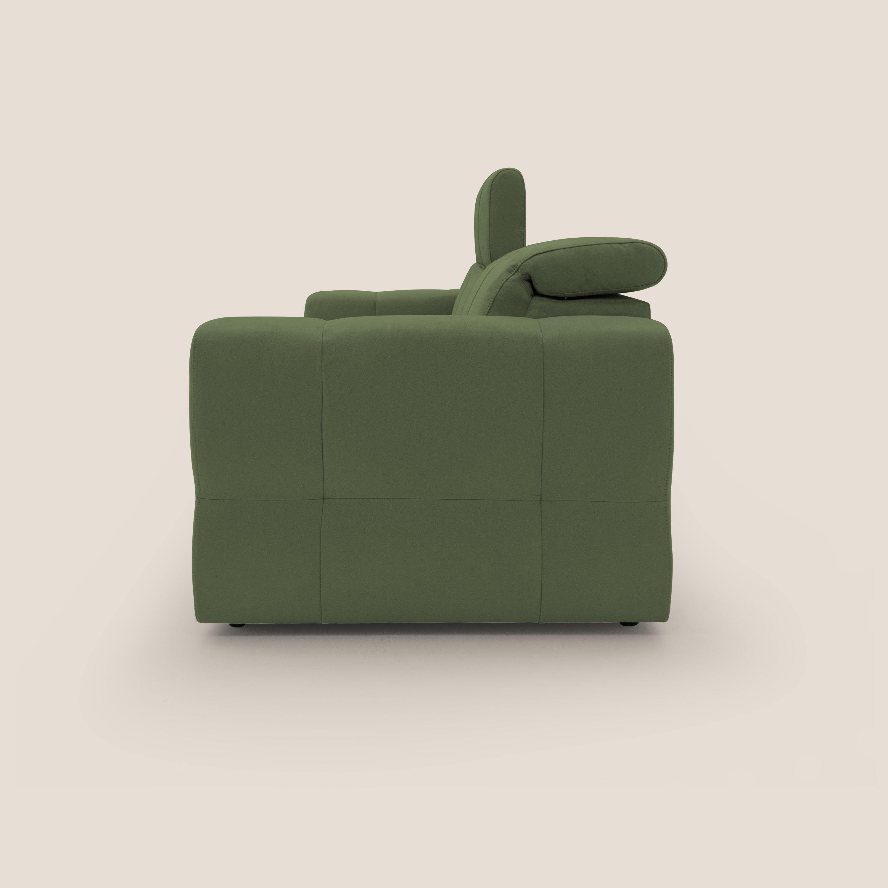 Kronos Divano con pouf estraibile poggiapiedi e poggiatesta reclinabili in morbida microfibra impermeabile T11 verde - divani.store