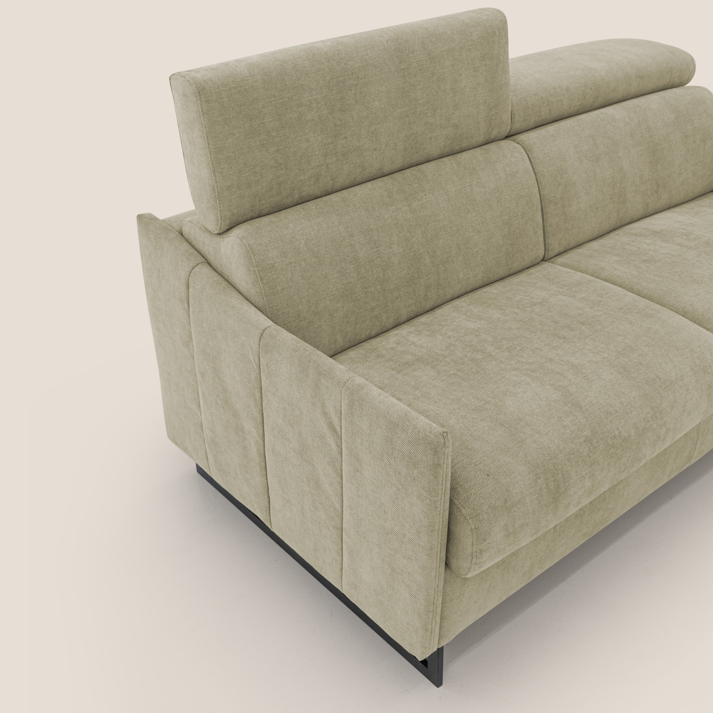 Loto divano letto salvaspazio materasso H18 cm con piedi alti in morbido tessuto impermeabile T14 beige - divani.store