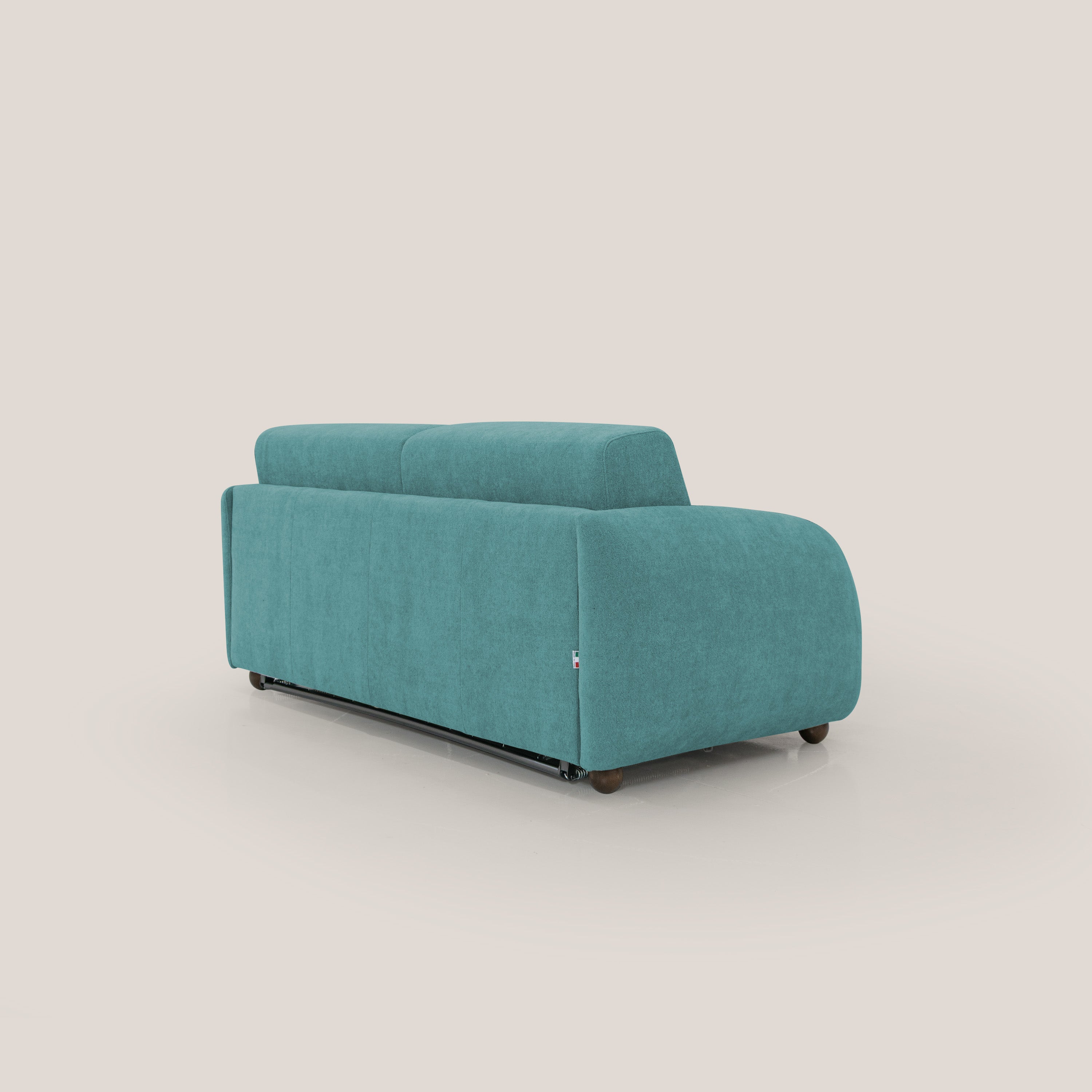 Giglio divano letto scandinavo japandi con materasso H18 cm in tessuto Bouclé impermeabile T07 azzurro - divani.store