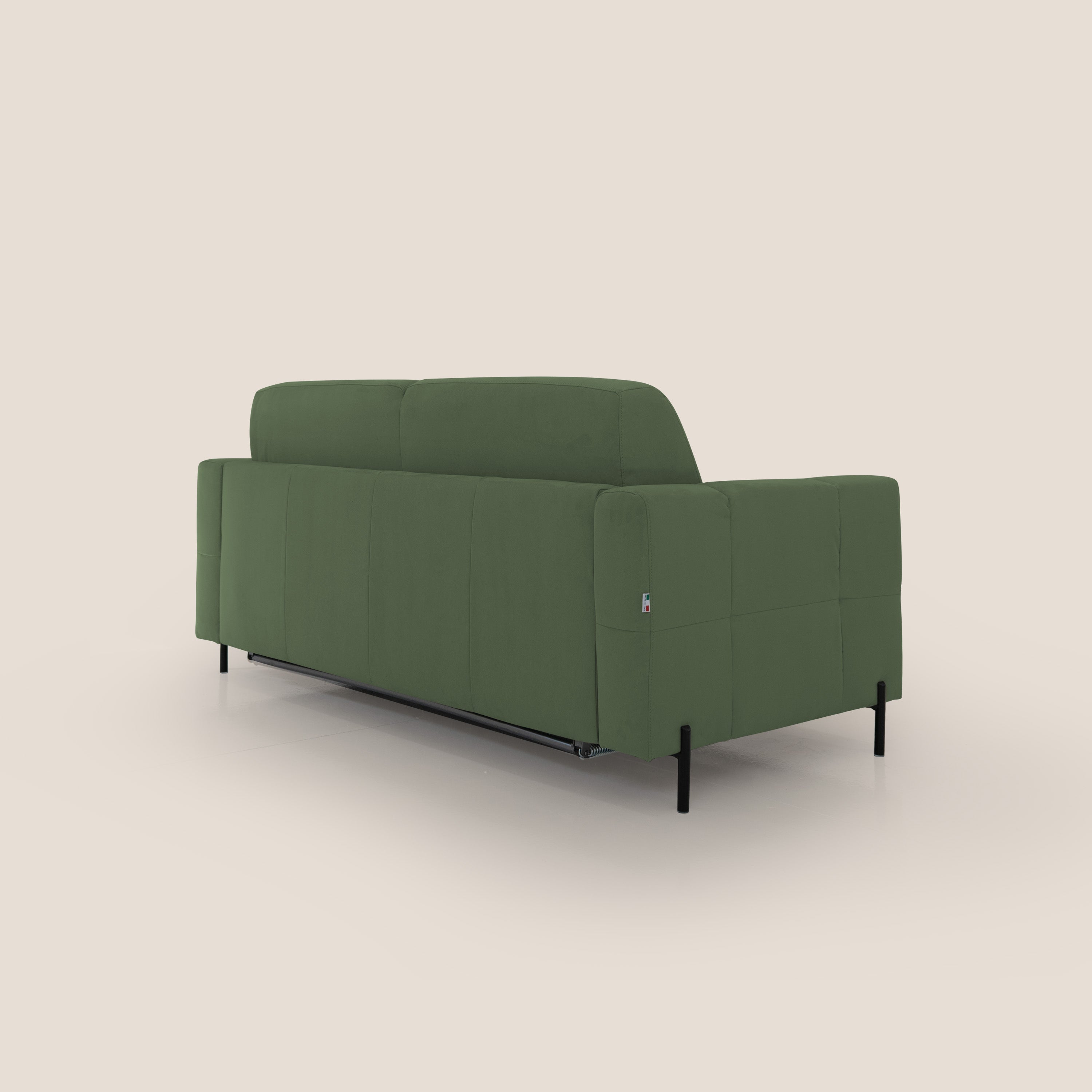 Ortensia divano letto materasso H18 cm con piedi alti in elegante microfibra smacchiabile T11 verde - divani.store
