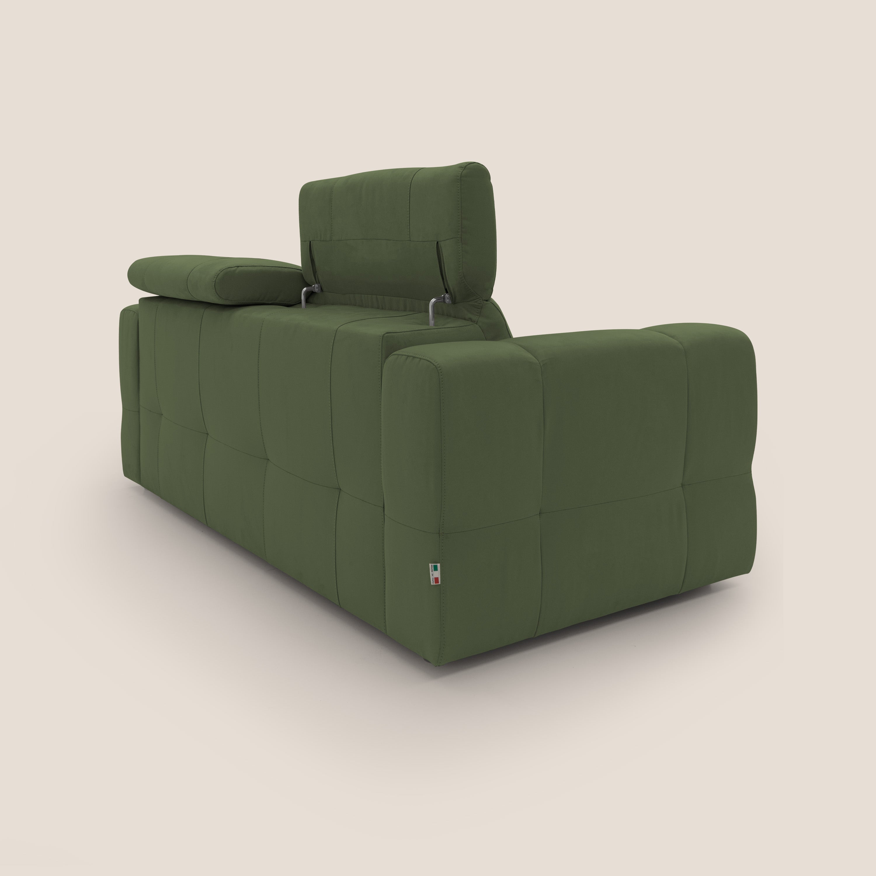 Kronos Divano con pouf estraibile poggiapiedi e poggiatesta reclinabili in morbida microfibra impermeabile T11 verde - divani.store