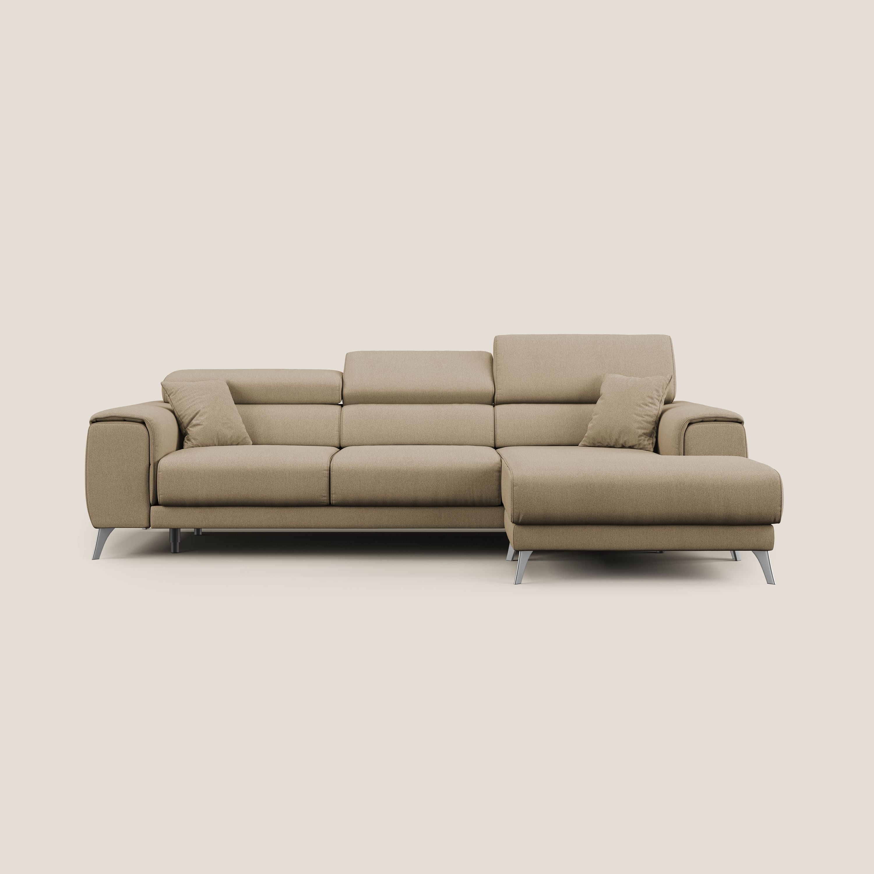 Fusion Divano angolare con sedute scorrevoli in tessuto morbido smacchiabile T05 beige - divani.store