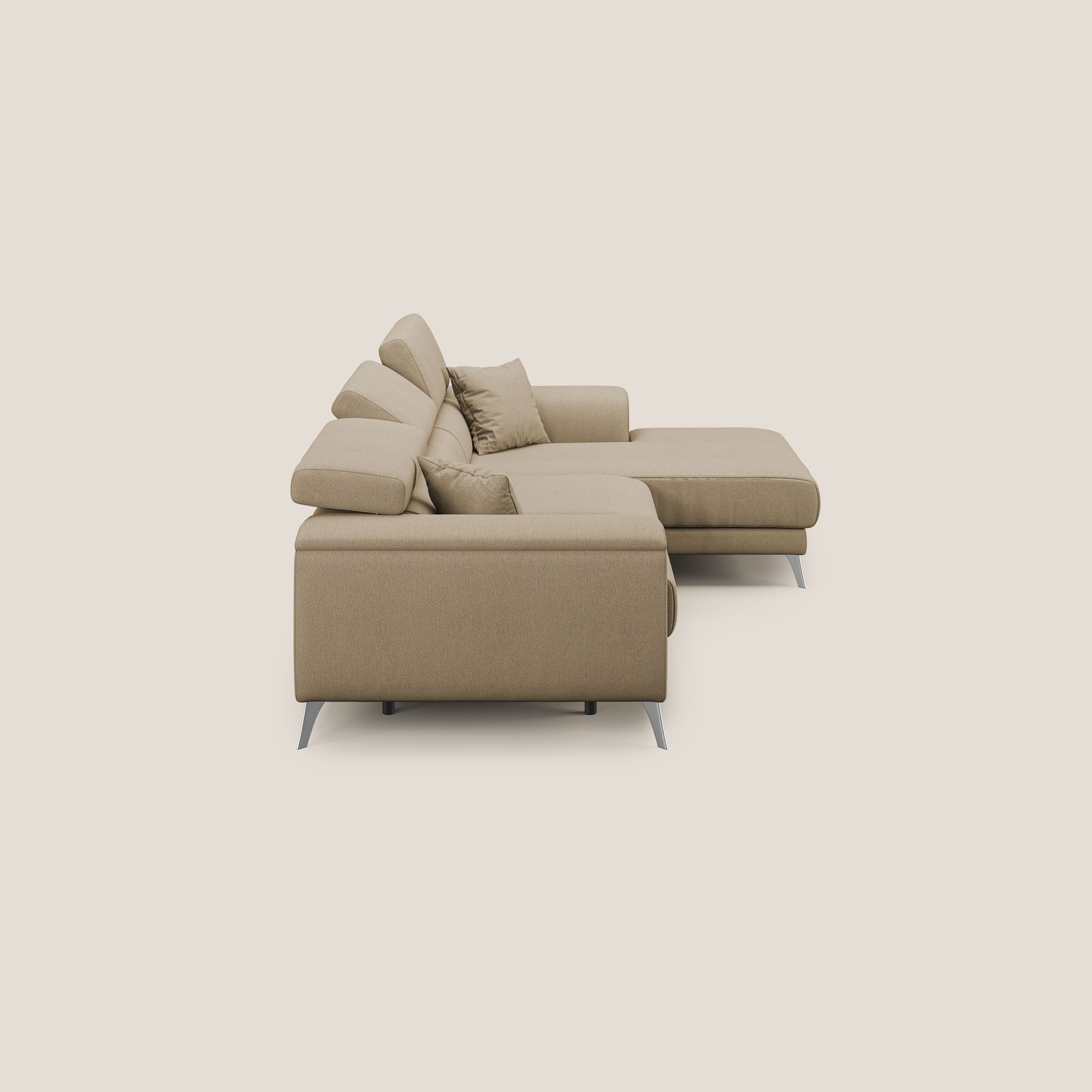 Fusion Divano angolare con sedute scorrevoli in tessuto morbido smacchiabile T05 beige - divani.store