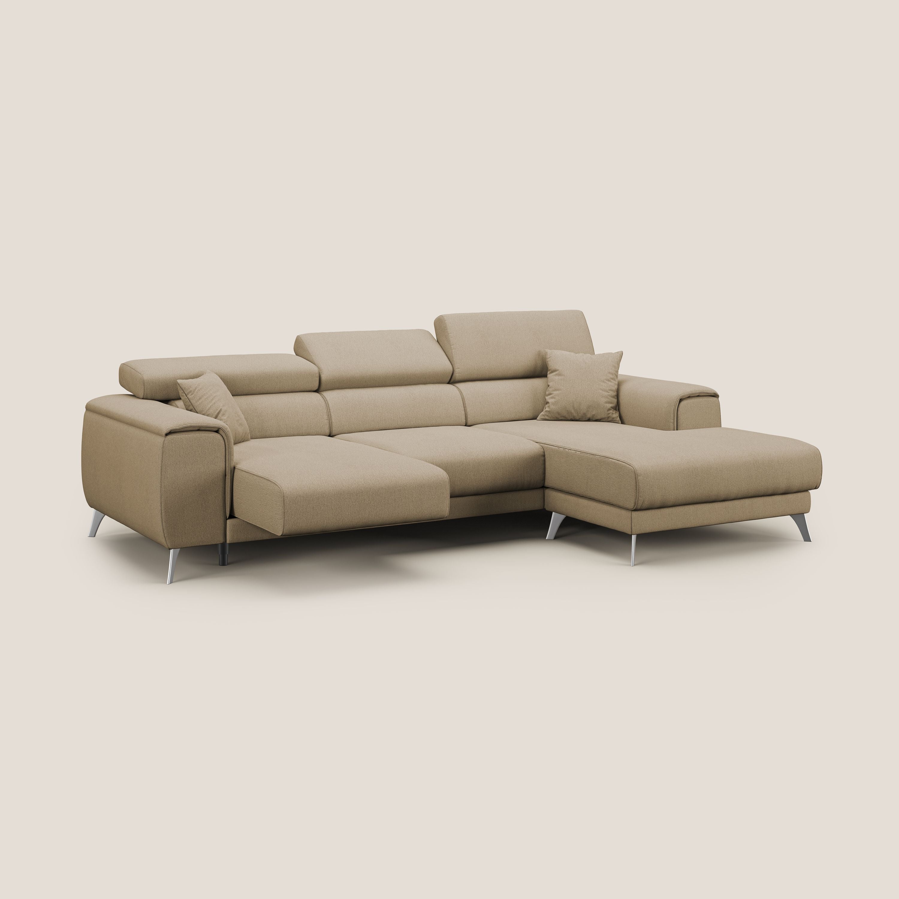 Fusion Divano angolare con sedute scorrevoli in tessuto morbido smacchiabile T05 beige - divani.store