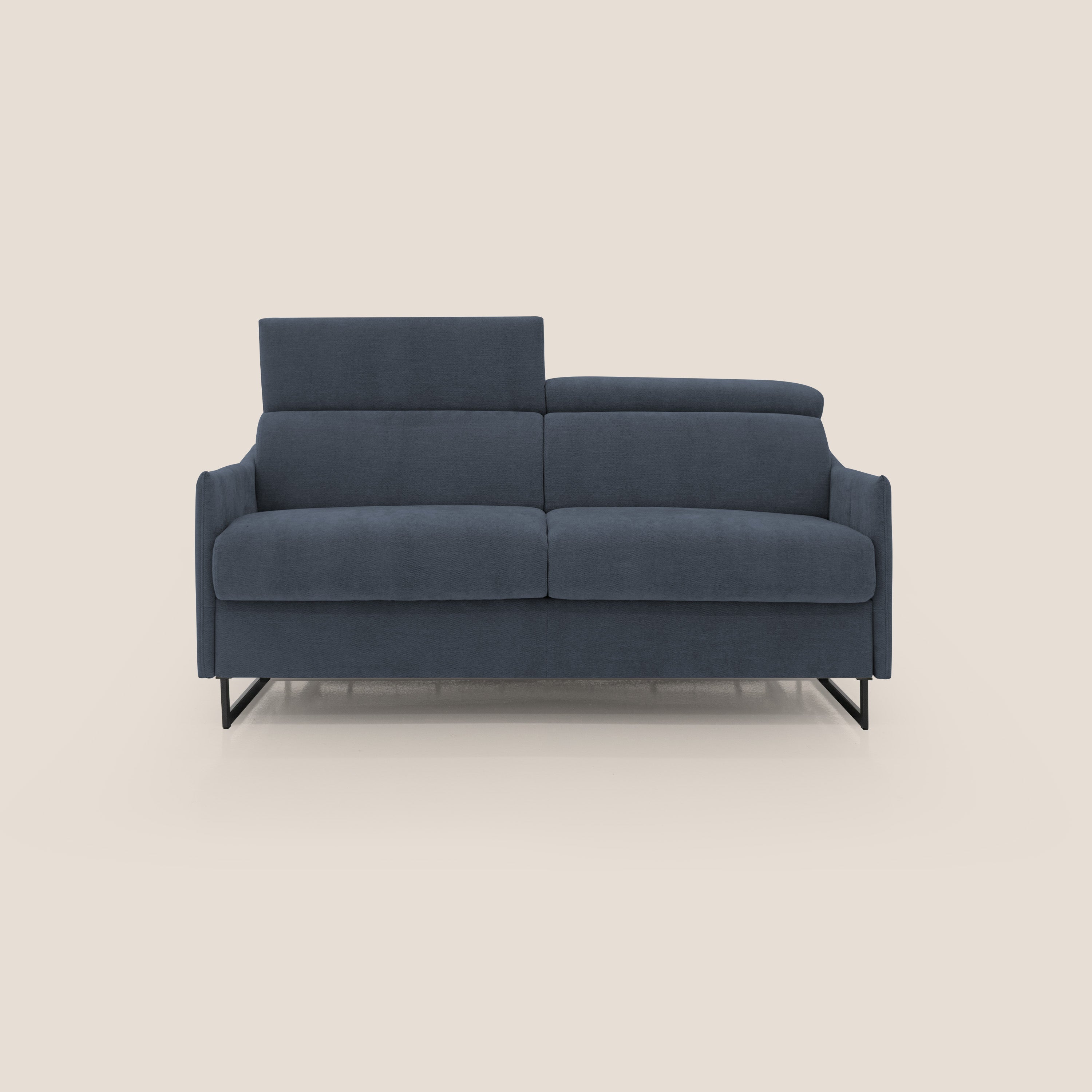 Loto divano letto salvaspazio materasso H18 cm con piedi alti in morbido tessuto impermeabile T14 blu - divani.store