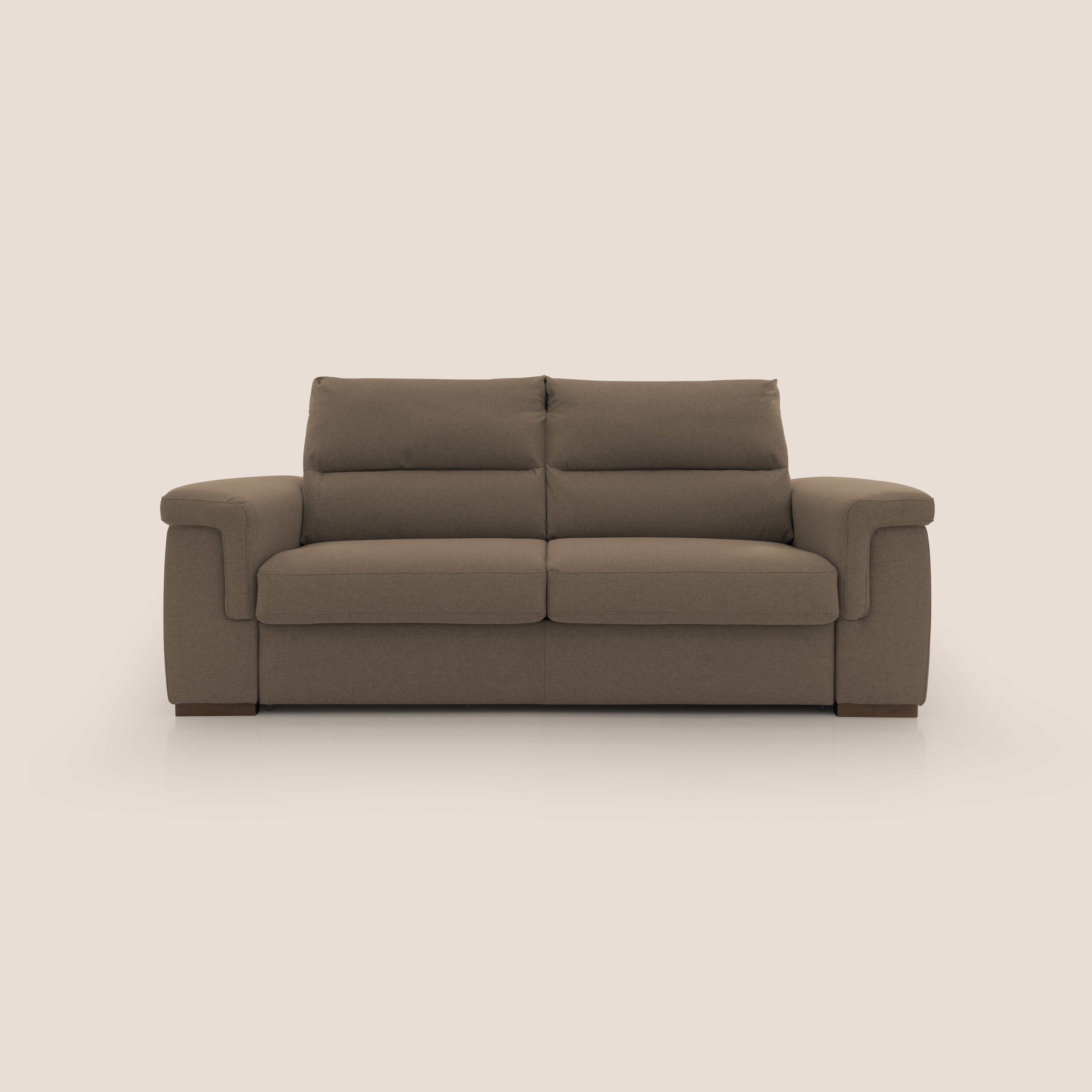 Magnolia divano letto con materasso alto 18 cm morbido schienale alto in tessuto smacchiabile T05 marrone - divani.store