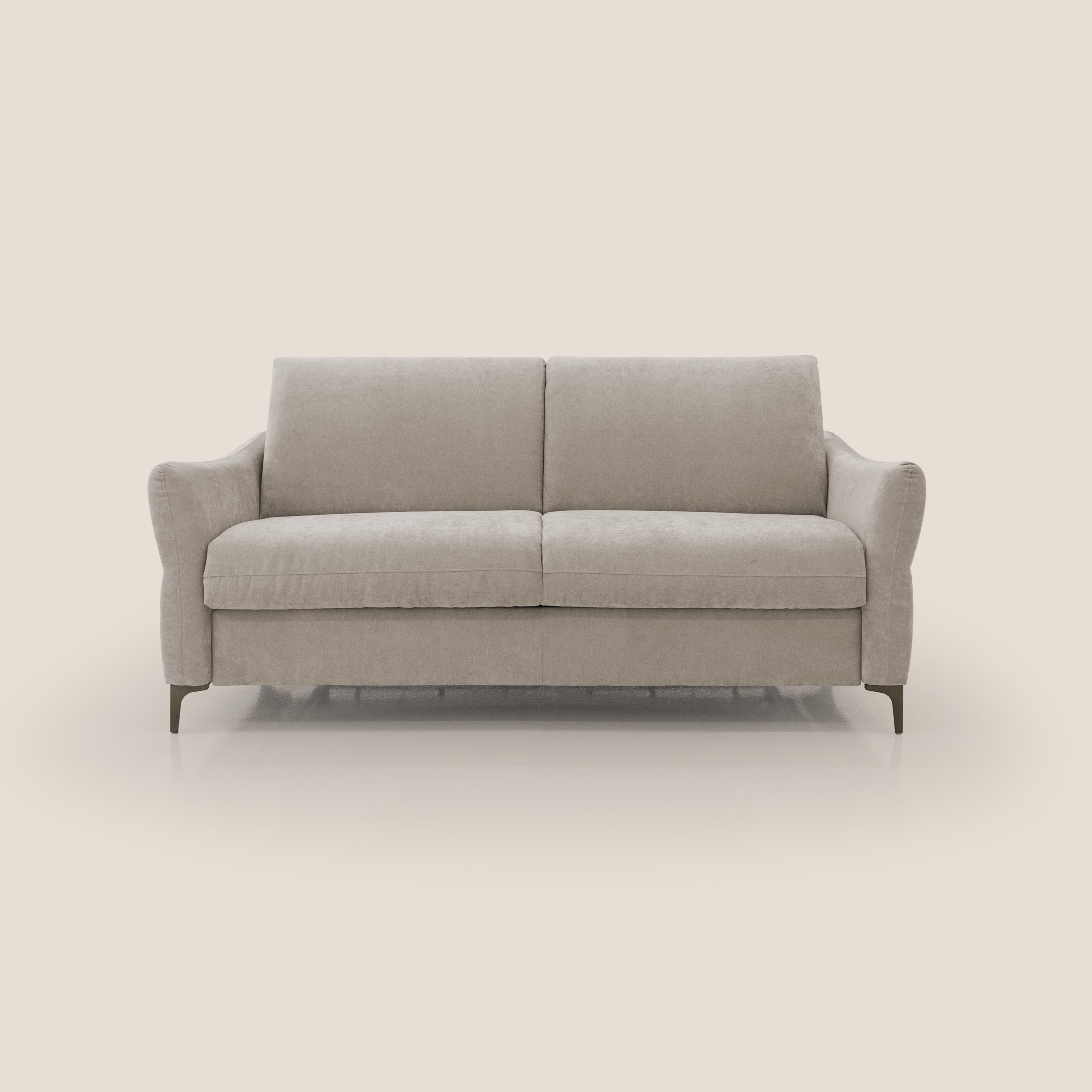 Dalia divano letto con materasso H18 cm e piedi alti in raffinato tessuto smacchiabile T17 beige - divani.store