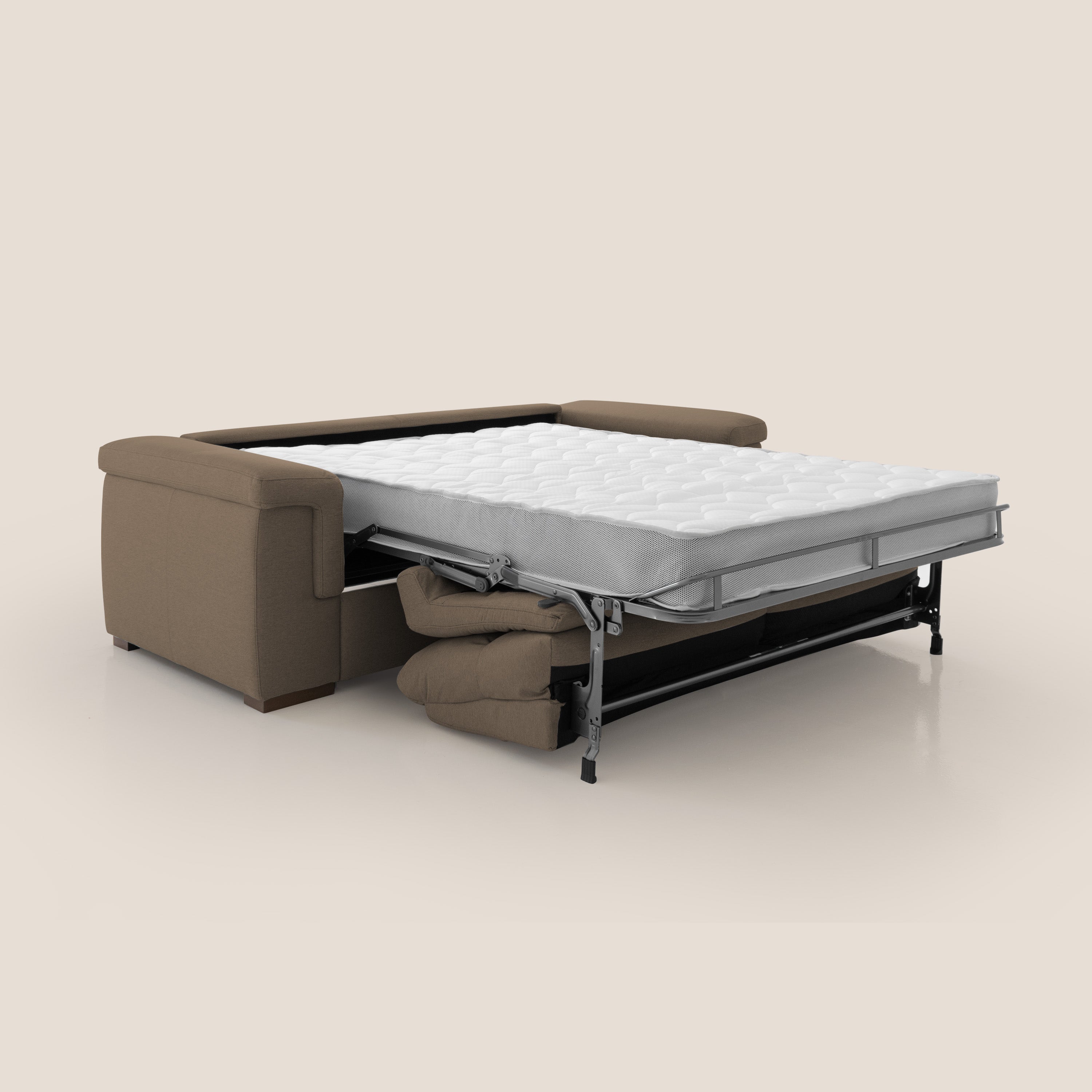 Magnolia divano letto con materasso alto 18 cm morbido schienale alto in tessuto smacchiabile T05 marrone - divani.store