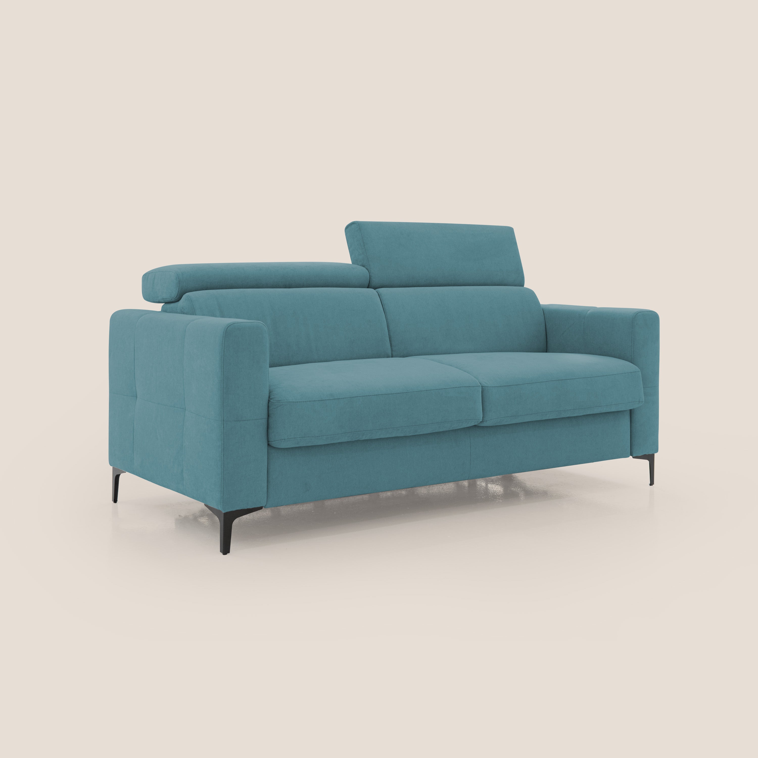 Gardenia divano letto materasso alto 18 cm con poggiatesta reclinabili e rivestimento impermeabile T02 azzurro - divani.store