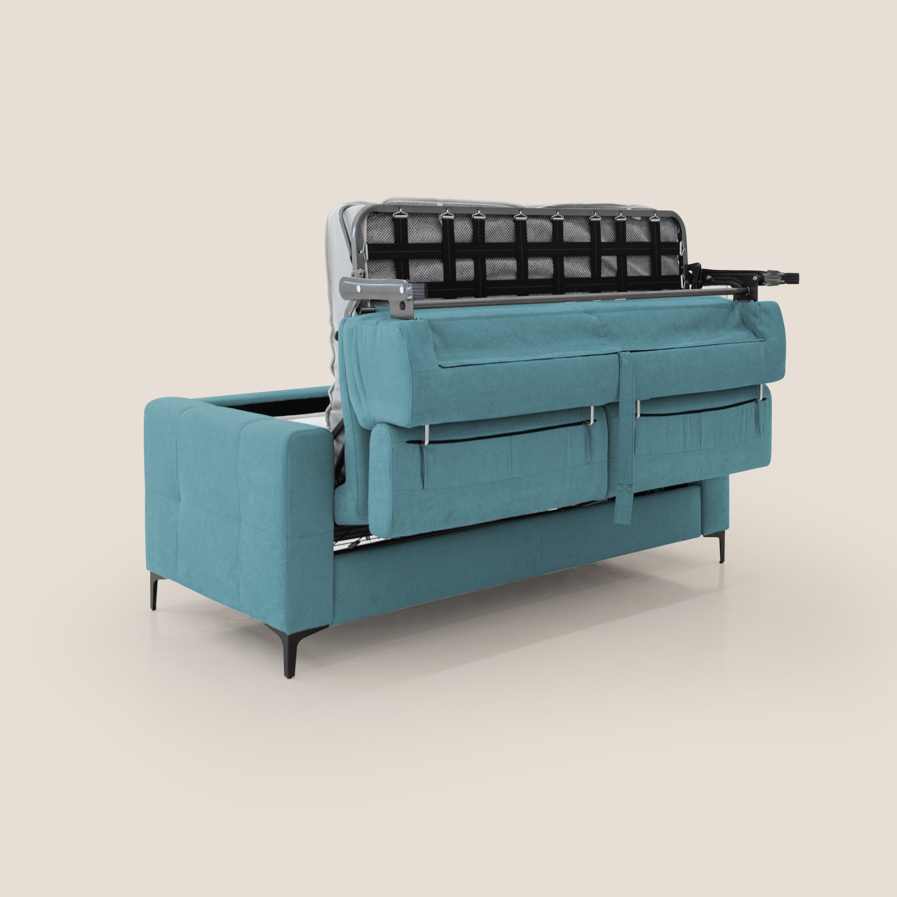 Gardenia divano letto materasso alto 18 cm con poggiatesta reclinabili e rivestimento impermeabile T02 azzurro - divani.store