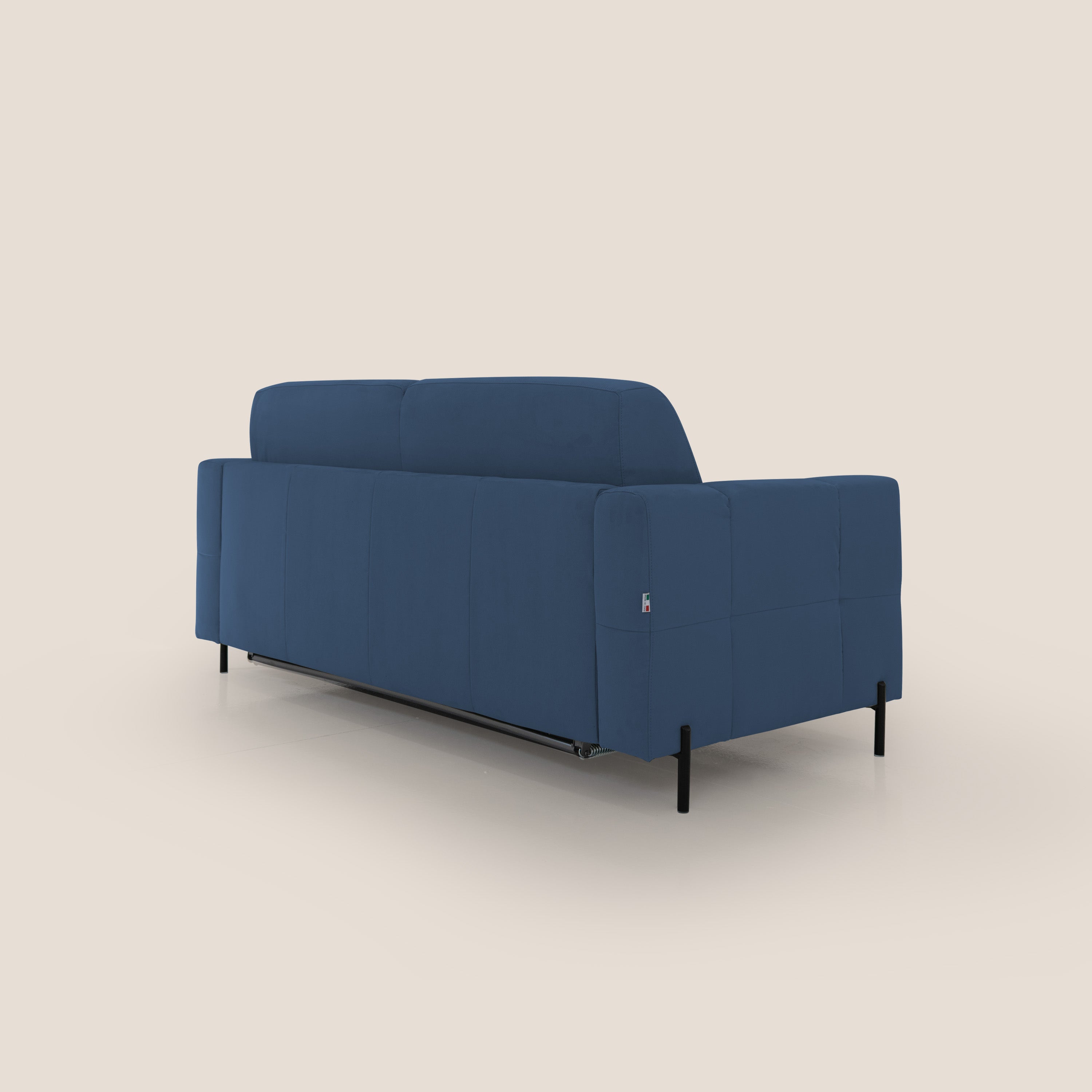 Ortensia divano letto materasso H18 cm con piedi alti in elegante microfibra smacchiabile T11 blu - divani.store