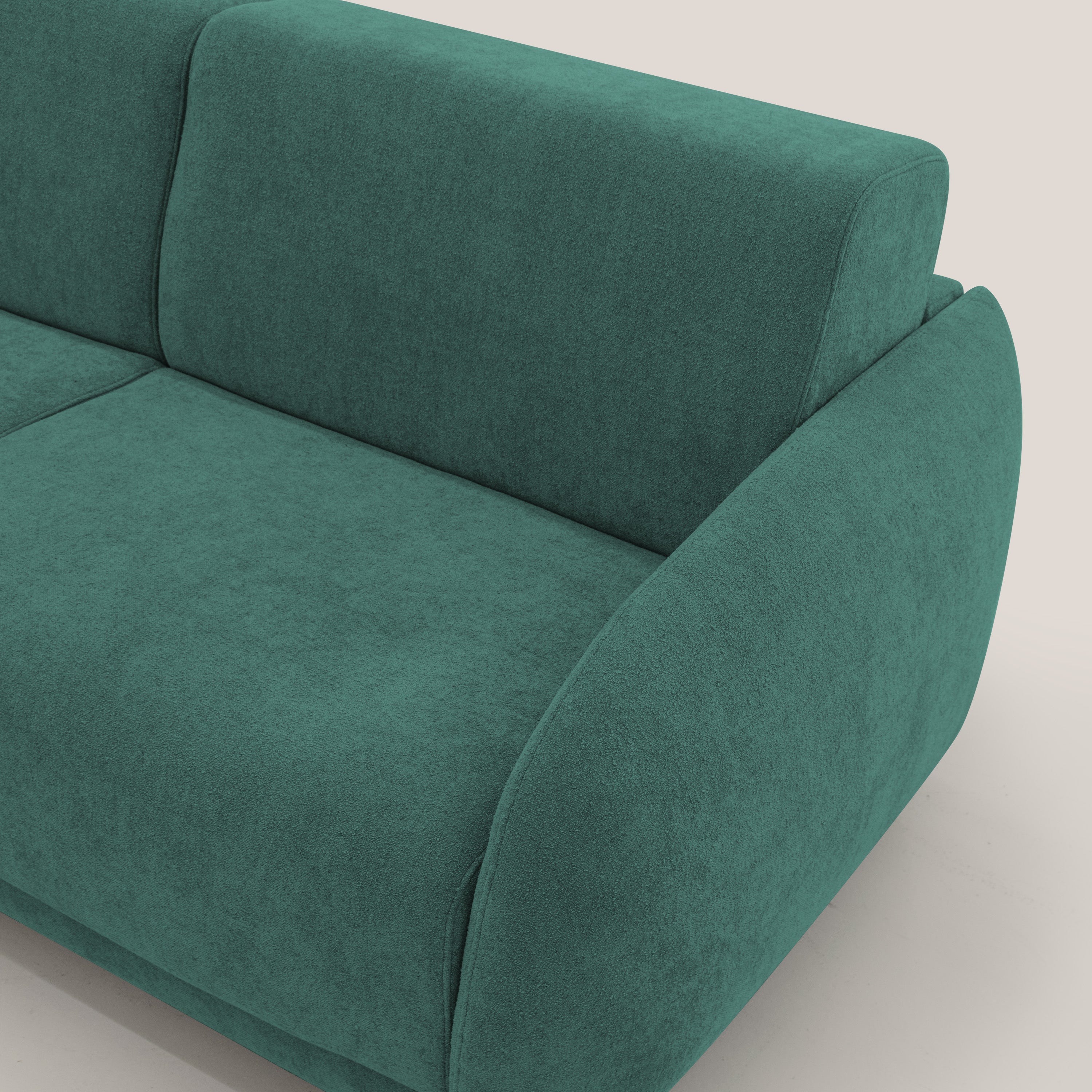 Giglio divano letto scandinavo japandi con materasso H18 cm in tessuto Bouclé impermeabile T07 verde - divani.store