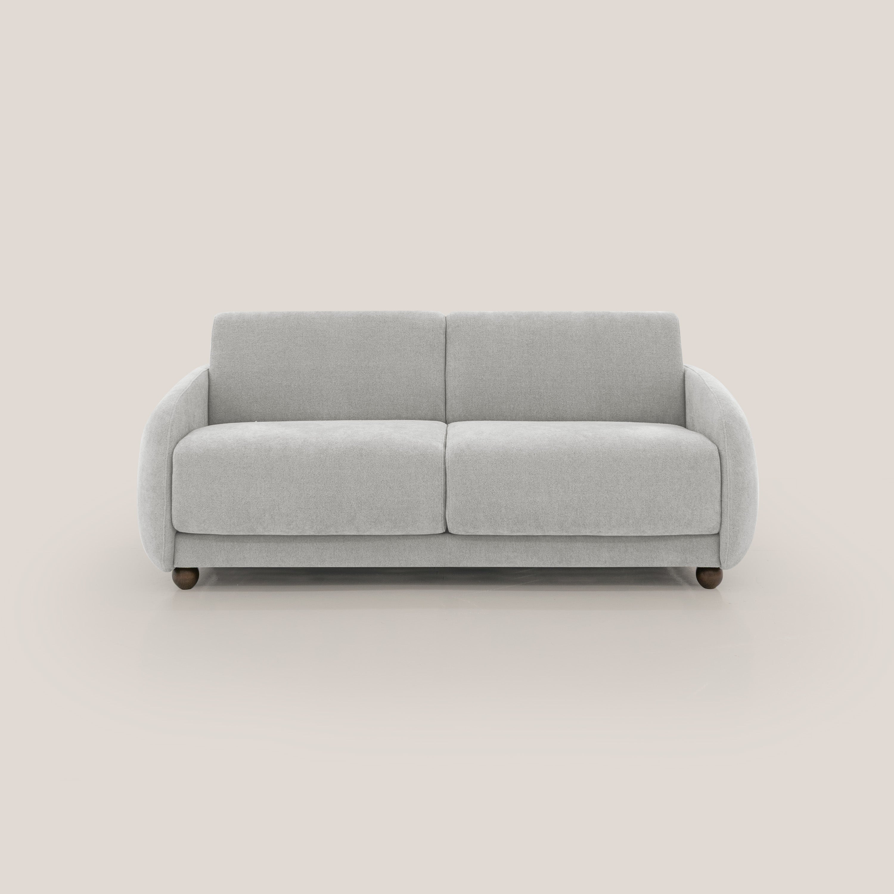 Giglio divano letto scandinavo japandi con materasso H18 cm in tessuto Bouclé impermeabile T07 grigio - divani.store