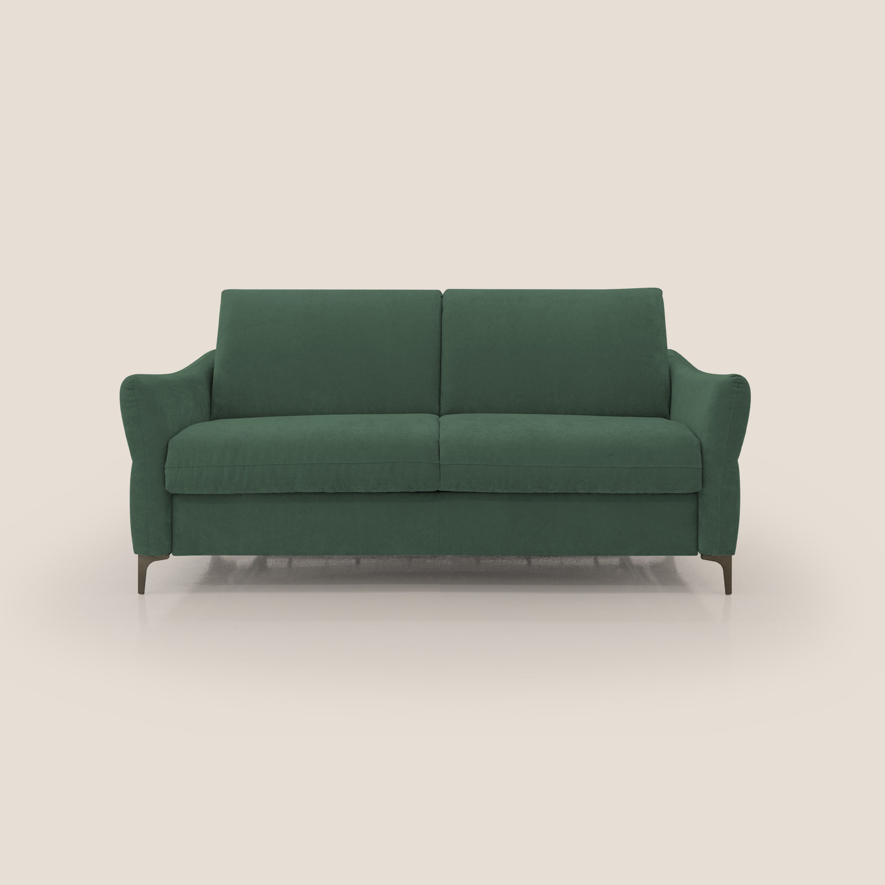 Dalia divano letto con materasso H18 cm e piedi alti in raffinato tessuto smacchiabile T17 verde - divani.store