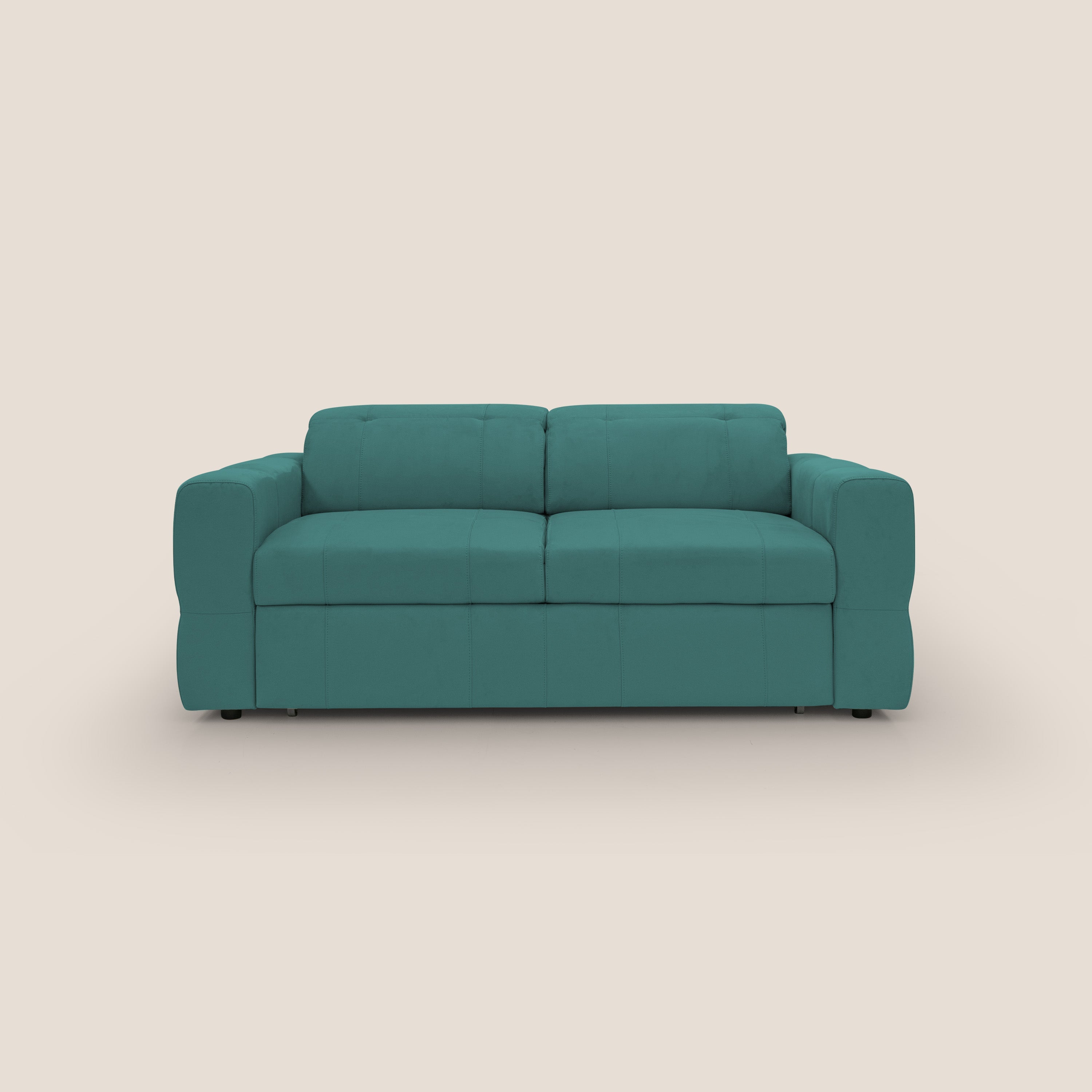 Kronos Divano con pouf estraibile poggiapiedi e poggiatesta reclinabili in morbida microfibra impermeabile T11 petrolio - divani.store