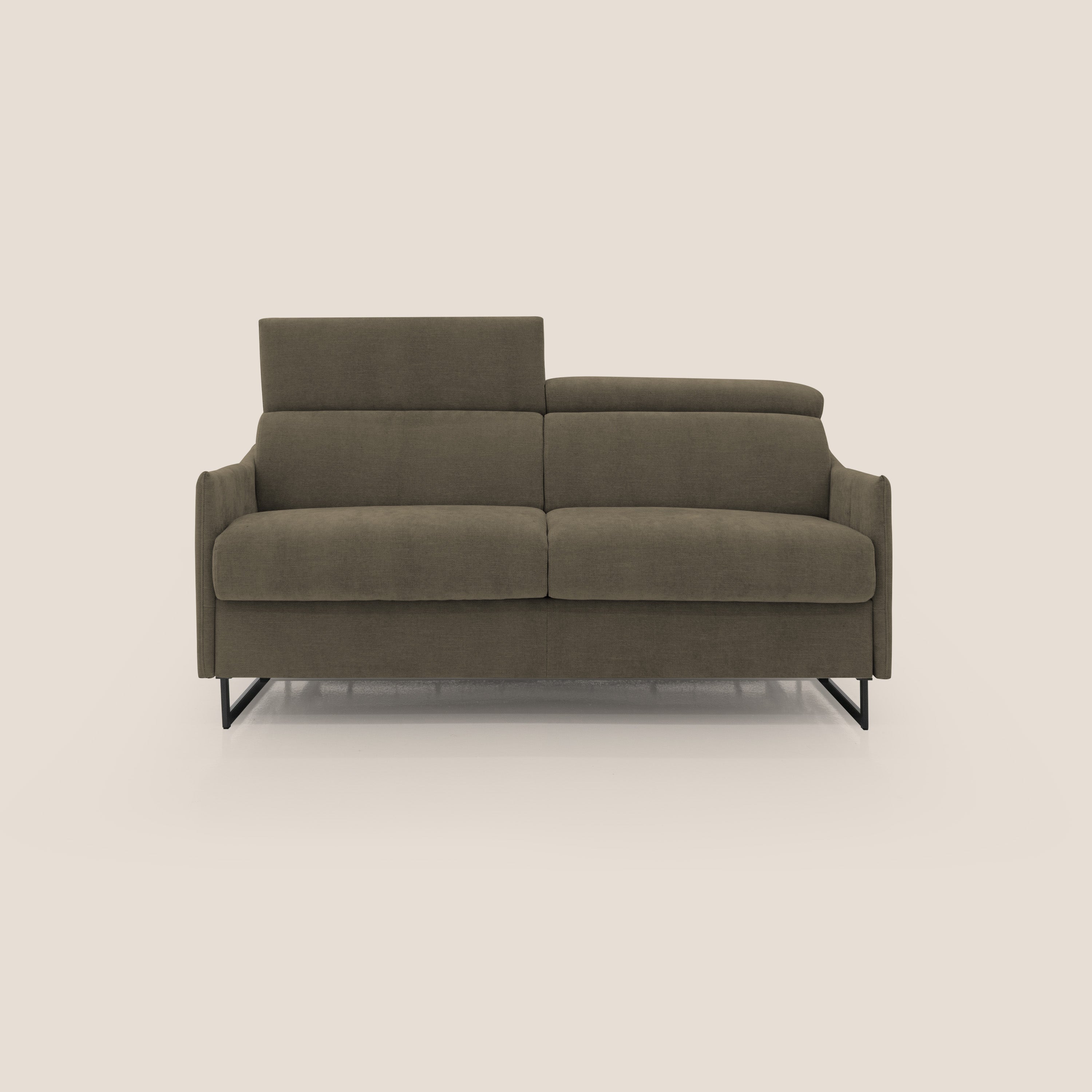 Loto divano letto salvaspazio materasso H18 cm con piedi alti in morbido tessuto impermeabile T14 marrone - divani.store