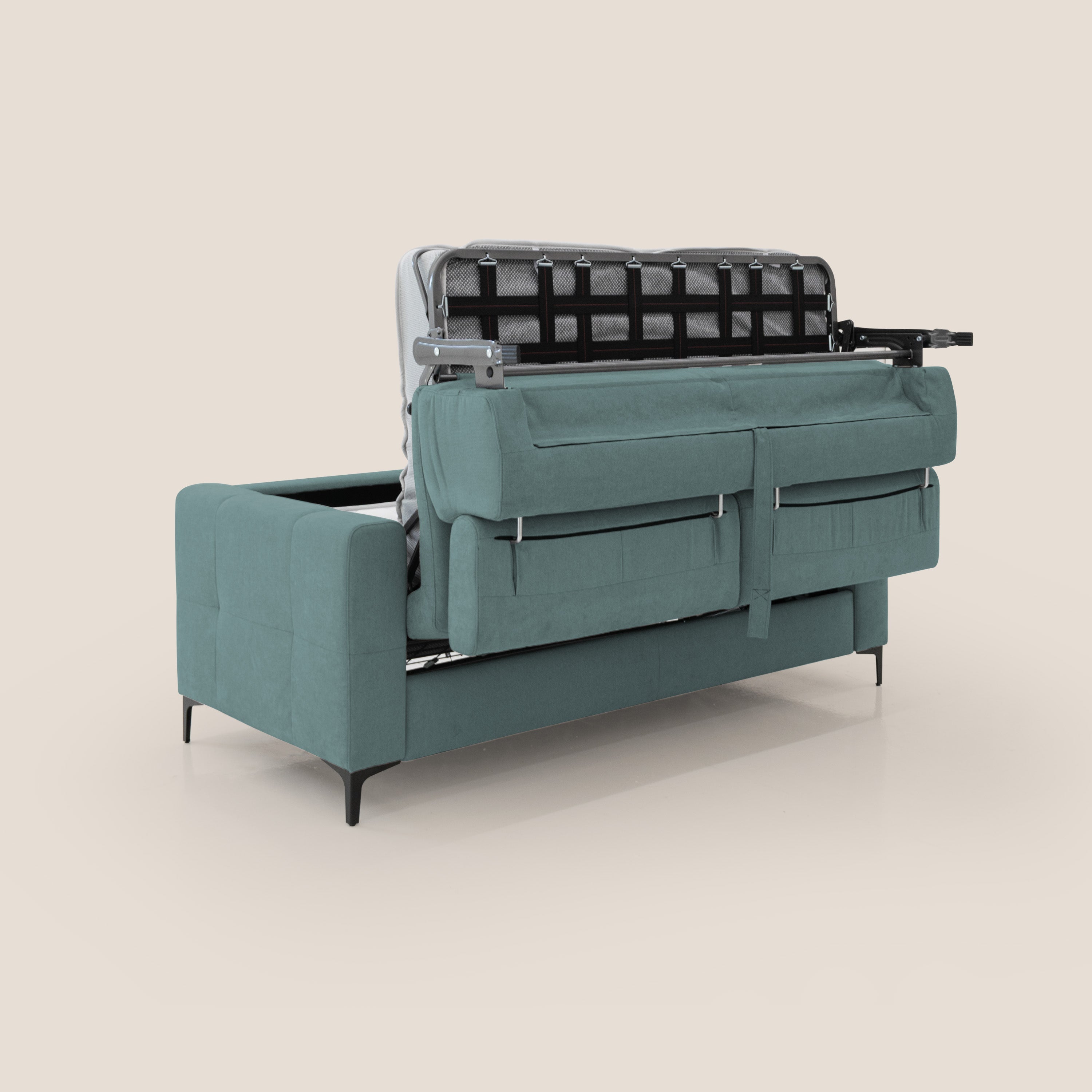 Gardenia divano letto materasso alto 18 cm con poggiatesta reclinabili e rivestimento impermeabile T02 petrolio - divani.store