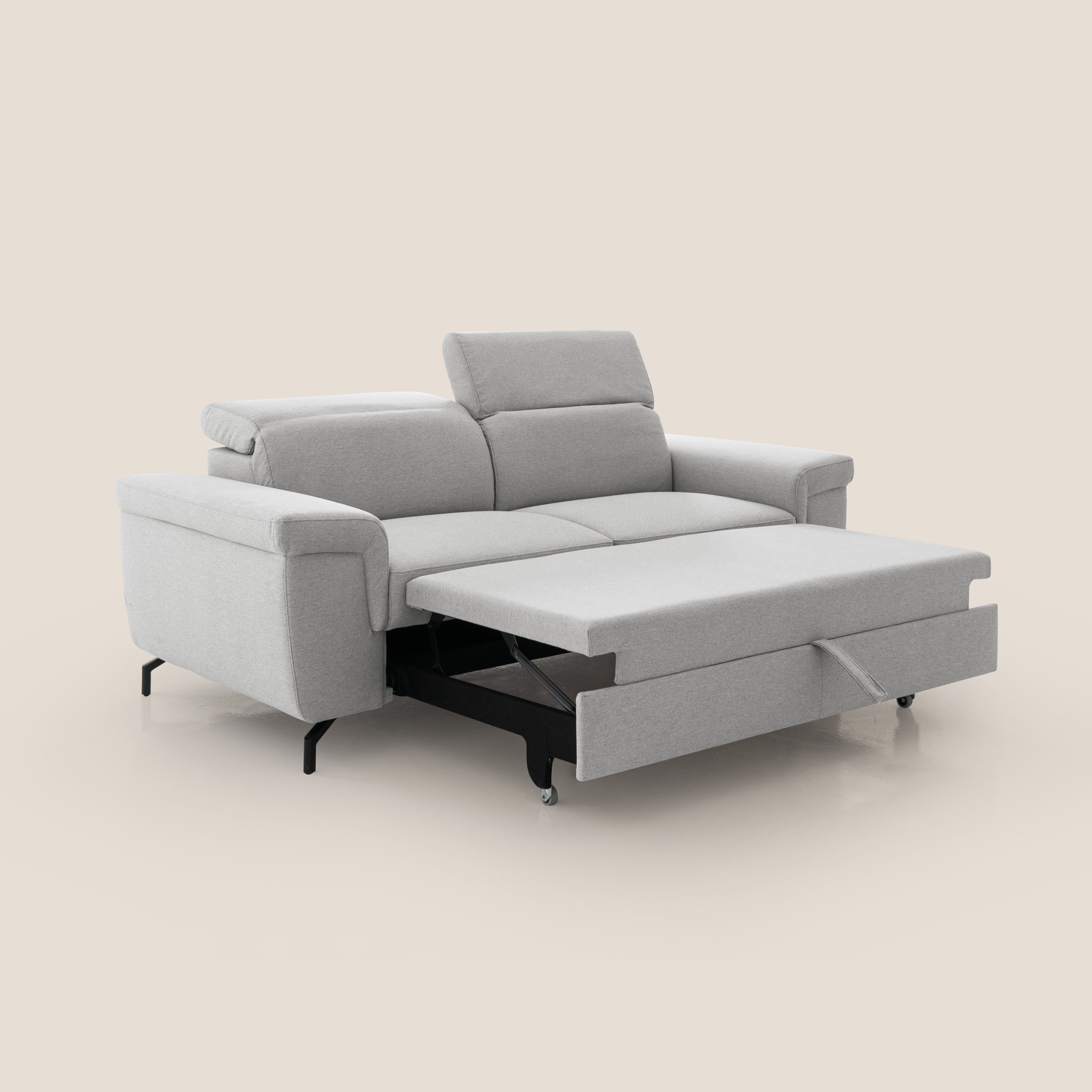 Aisha Divano con poggiapiedi estraibile piedini alti e poggiatesta reclinabili in tessuto Smacchiabile T05 grigio - divani.store