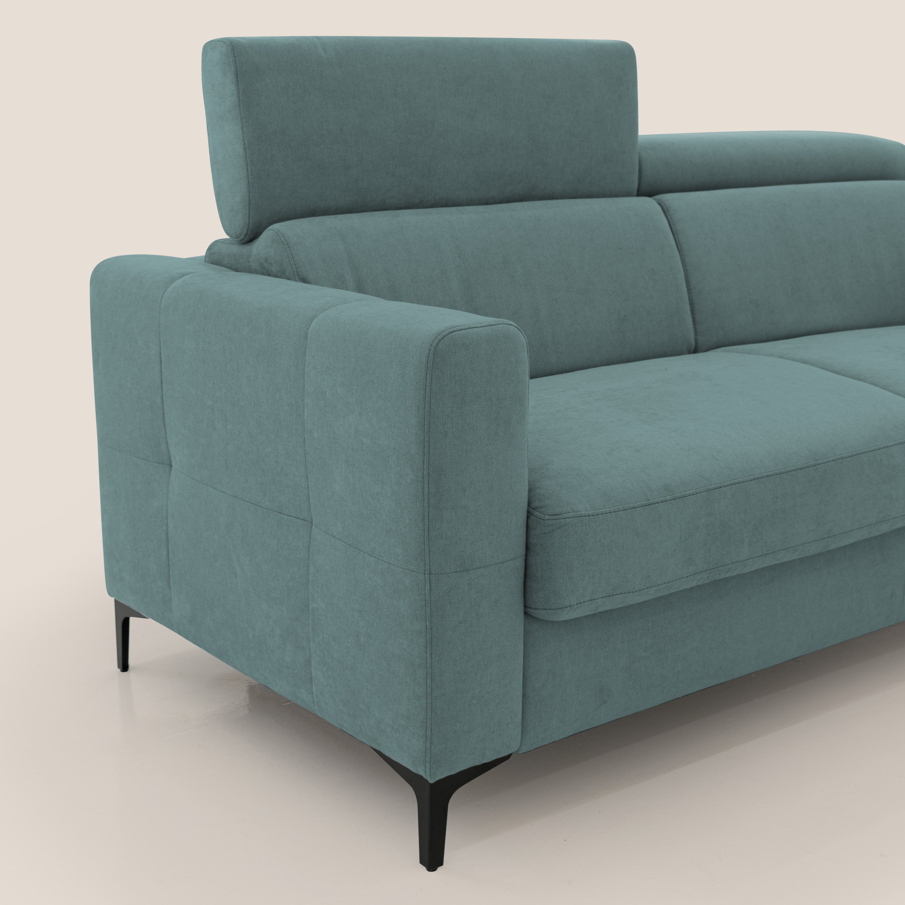 Gardenia divano letto materasso alto 18 cm con poggiatesta reclinabili e rivestimento impermeabile T02 petrolio - divani.store