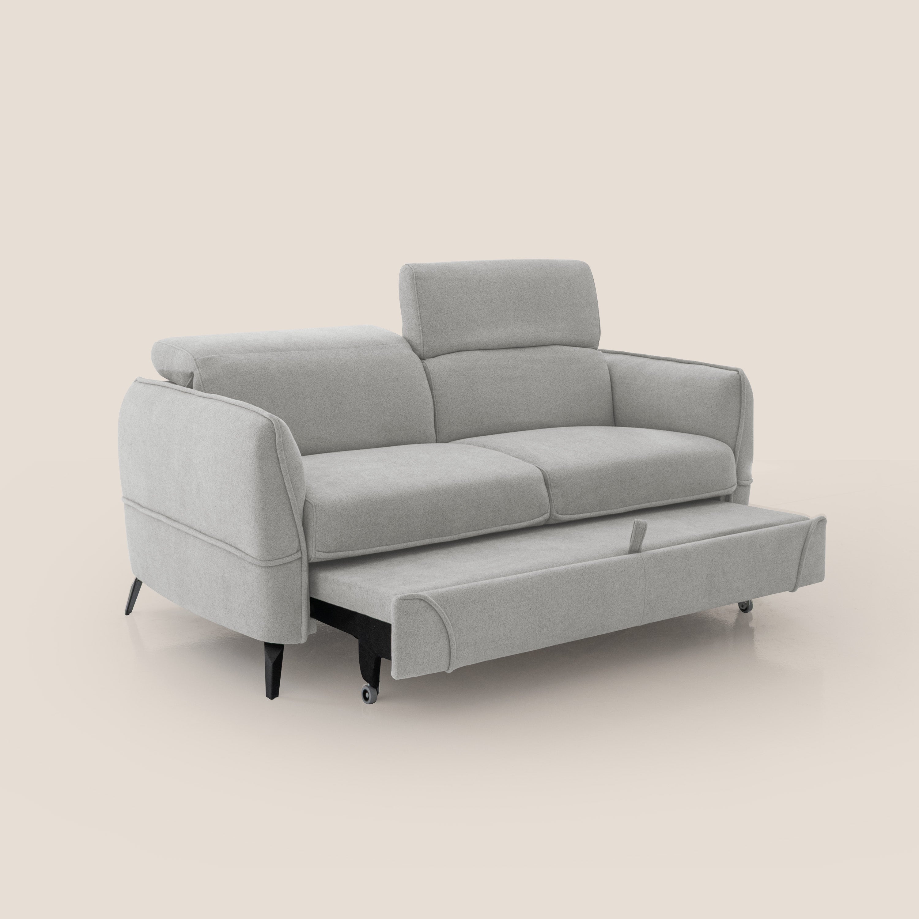 Bloom Divano con poggiapiedi estraibile piedini alti e poggiatesta reclinabili in tessuto bouclé impermeabile T07 grigio - divani.store