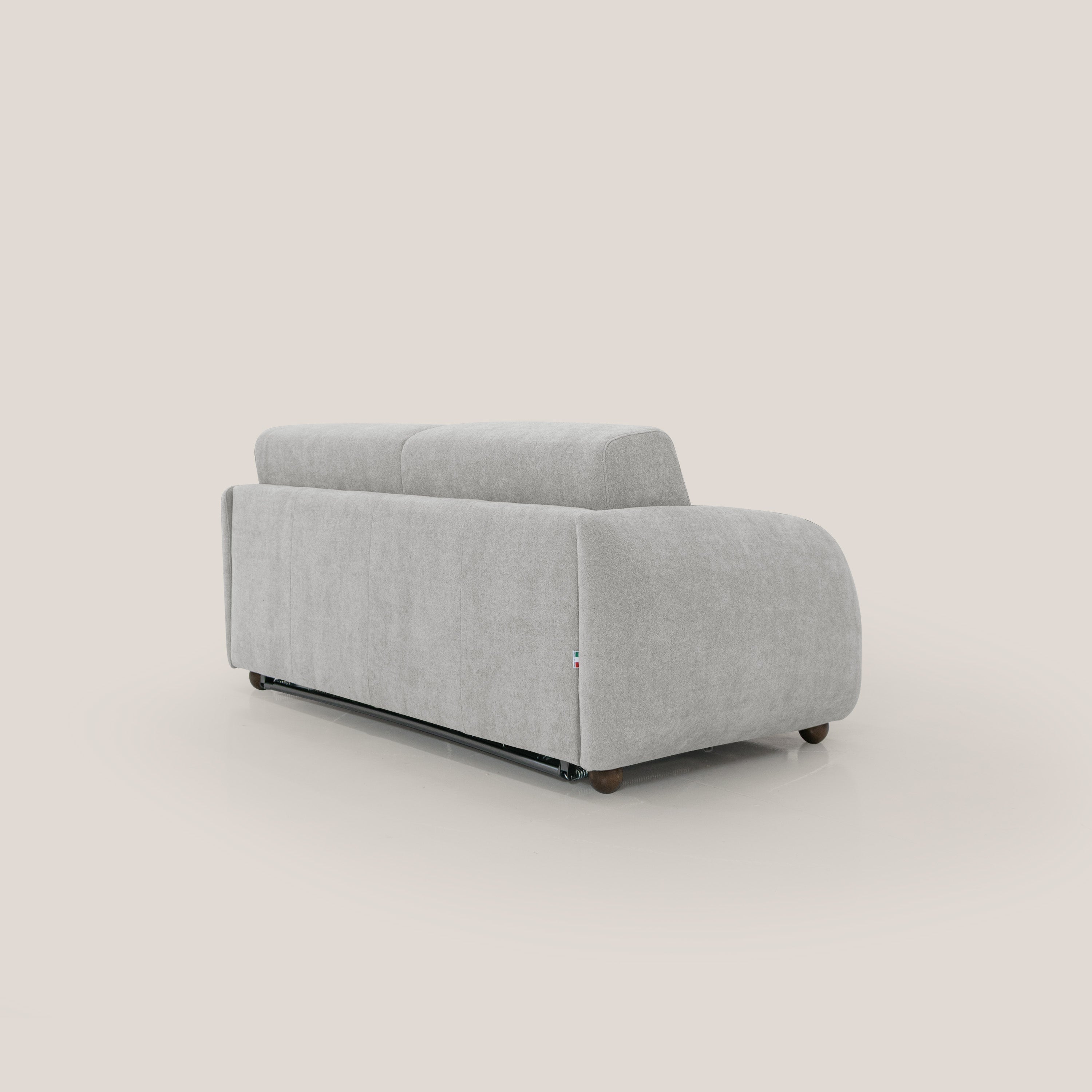 Giglio divano letto scandinavo japandi con materasso H18 cm in tessuto Bouclé impermeabile T07 grigio - divani.store