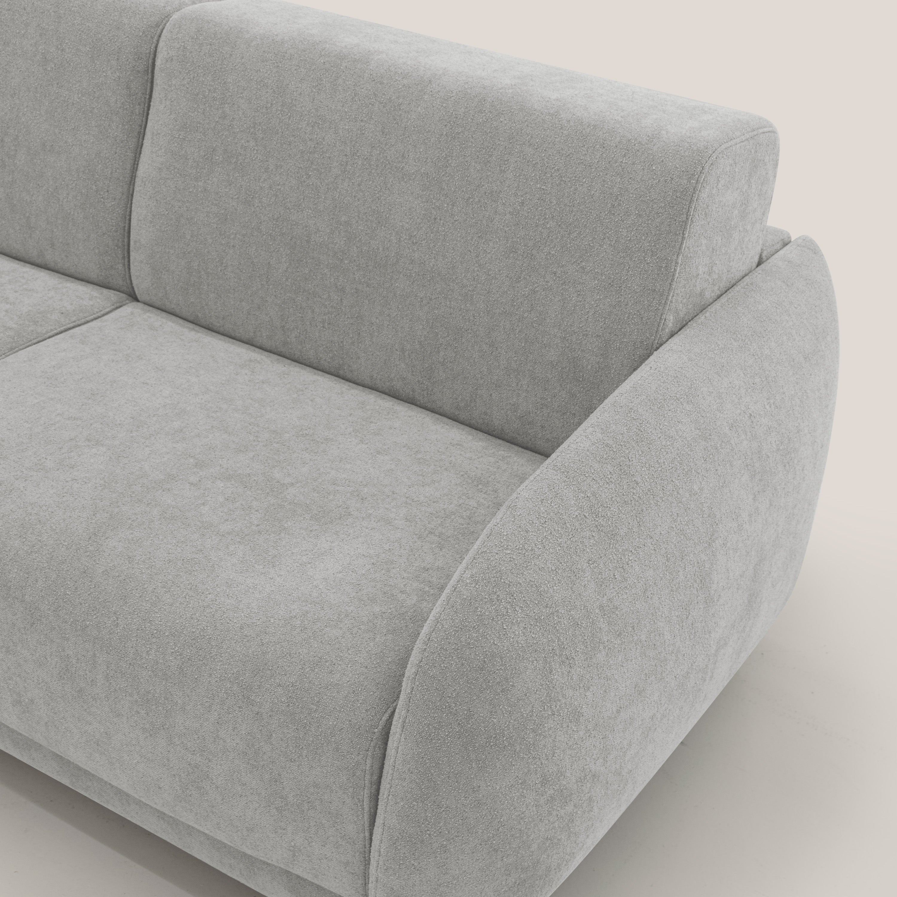 Giglio divano letto scandinavo japandi con materasso H18 cm in tessuto Bouclé impermeabile T07 grigio - divani.store