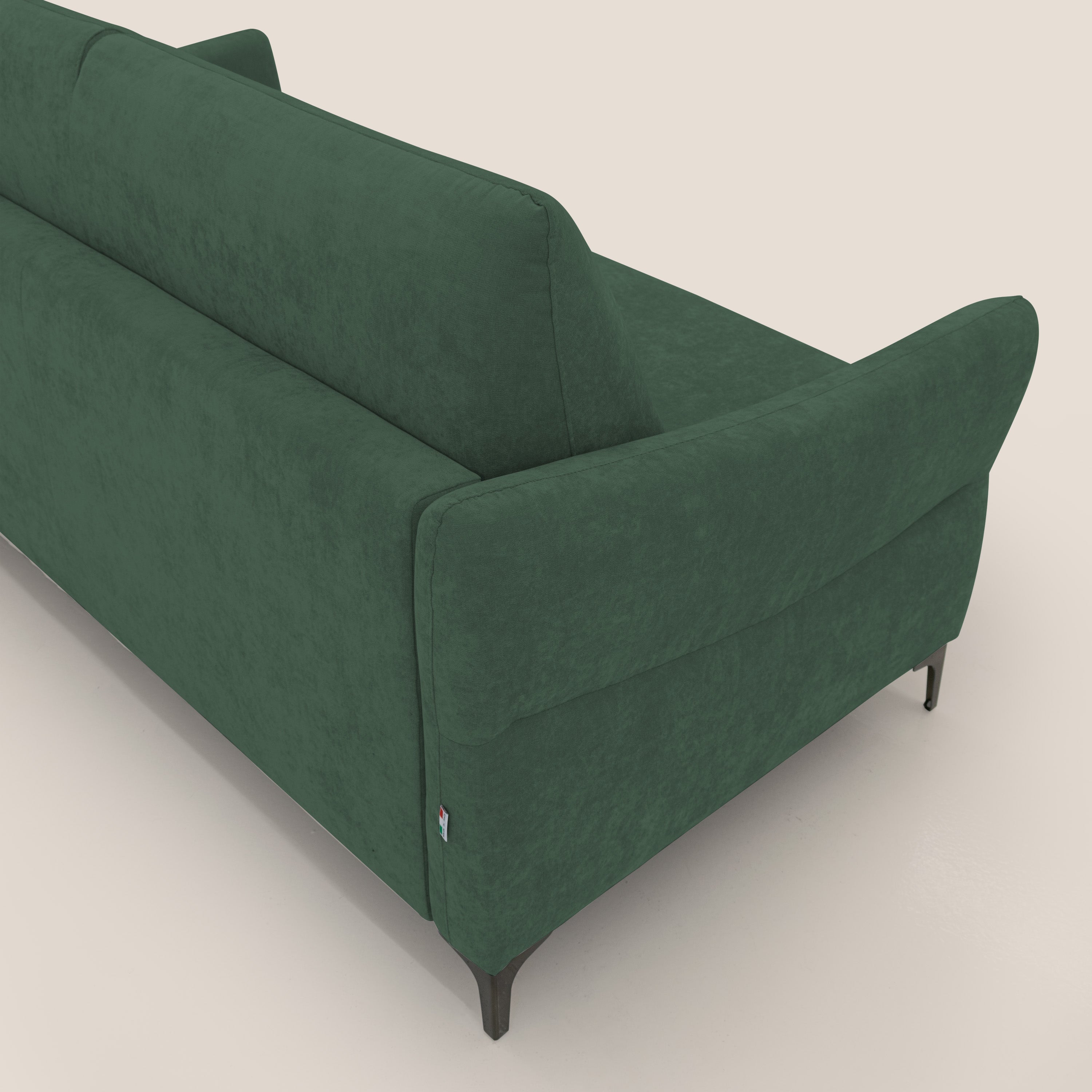 Dalia divano letto con materasso H18 cm e piedi alti in raffinato tessuto smacchiabile T17 verde - divani.store