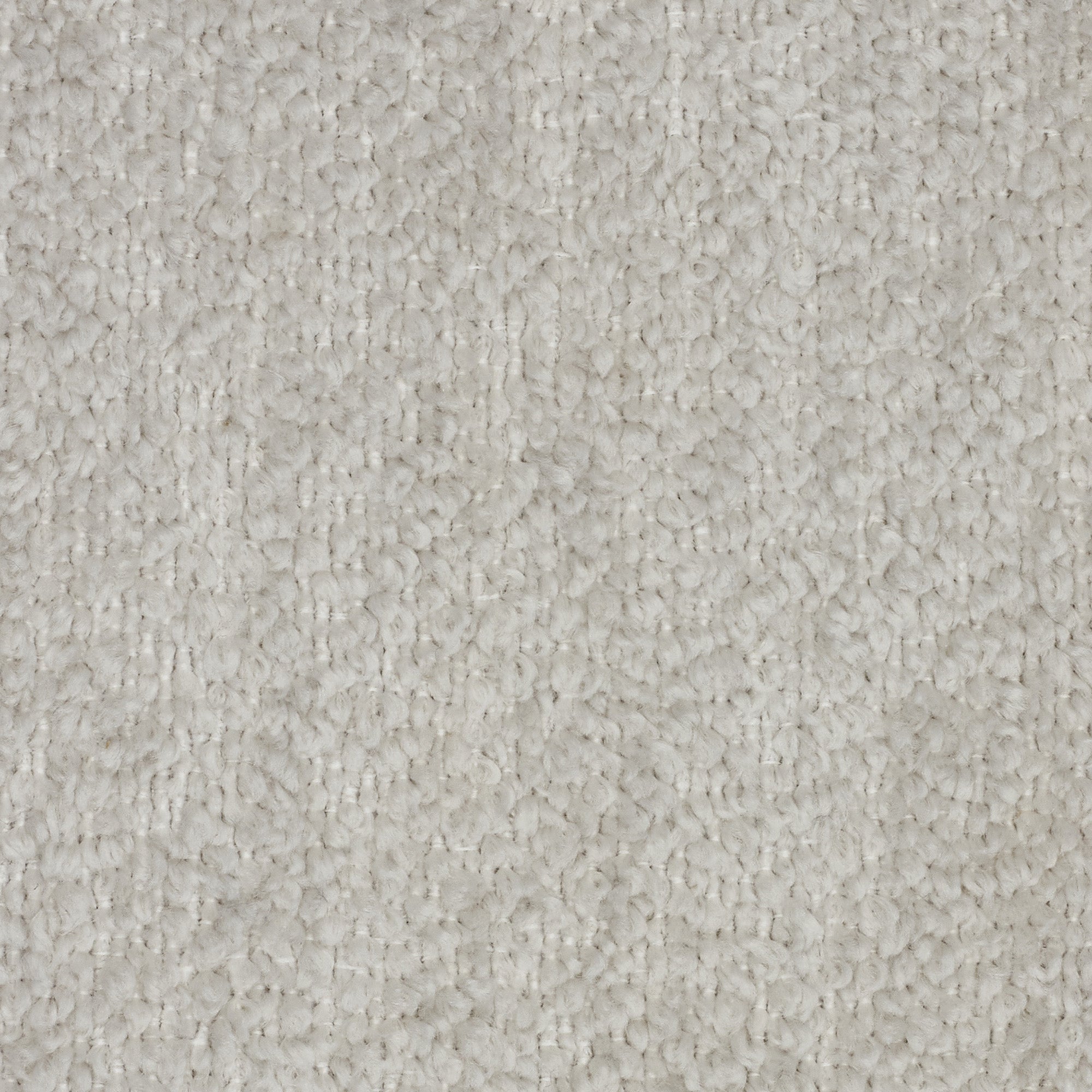 Primo piano di T21 Favola morbida ed elegante Bouclé di Divani.Store, caratterizzata da una superficie beige chiaro testurizzata con fibre irregolari strettamente intrecciate. La finitura impermeabile e antimacchia ne esalta l'aspetto morbido e accogliente e il calore.