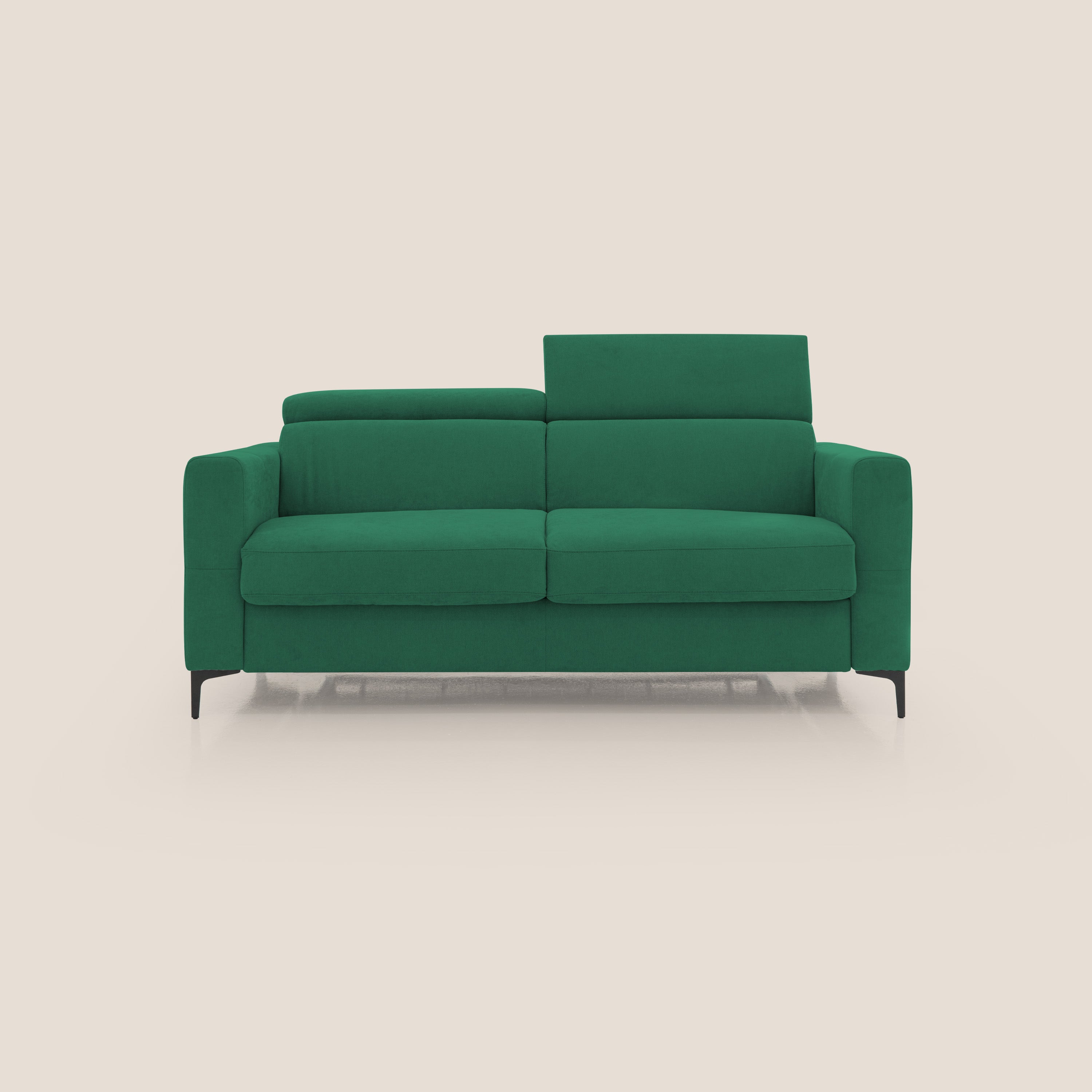 Gardenia divano letto materasso alto 18 cm con poggiatesta reclinabili e rivestimento impermeabile T02 verde - divani.store