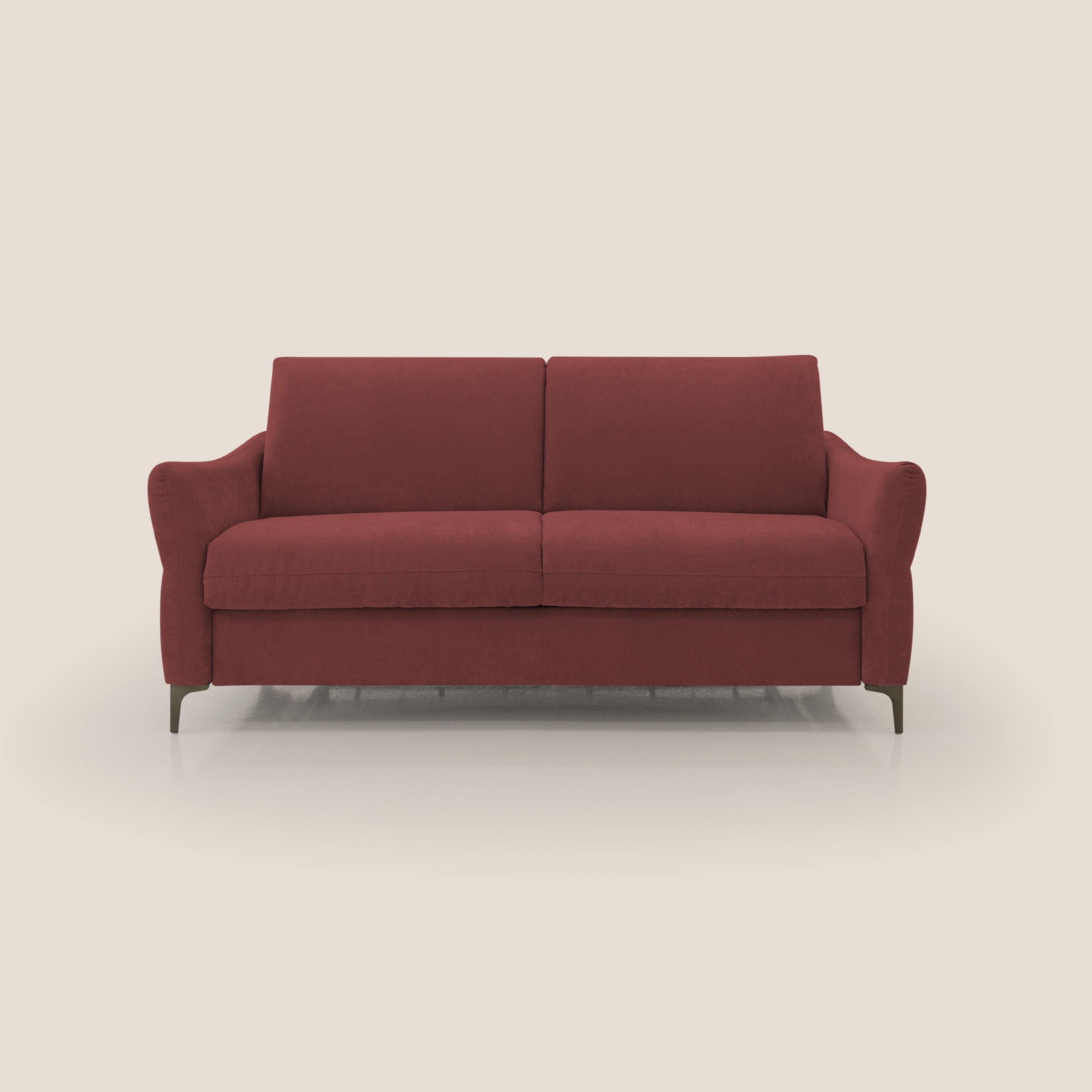 Dalia divano letto con materasso H18 cm e piedi alti in raffinato tessuto smacchiabile T17 rosso - divani.store