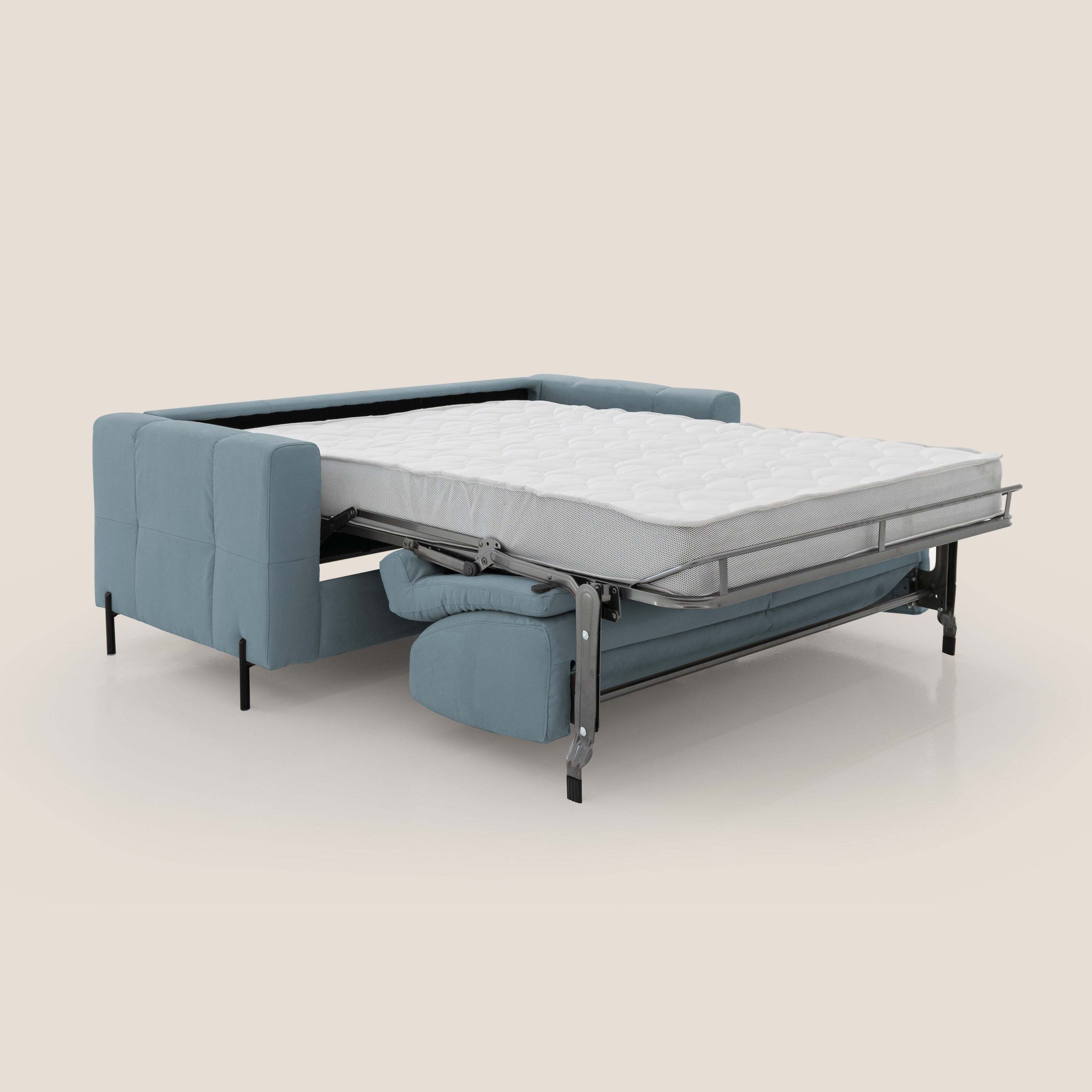 Ortensia divano letto materasso H18 cm con piedi alti in elegante microfibra smacchiabile T11 carta da zucchero - divani.store