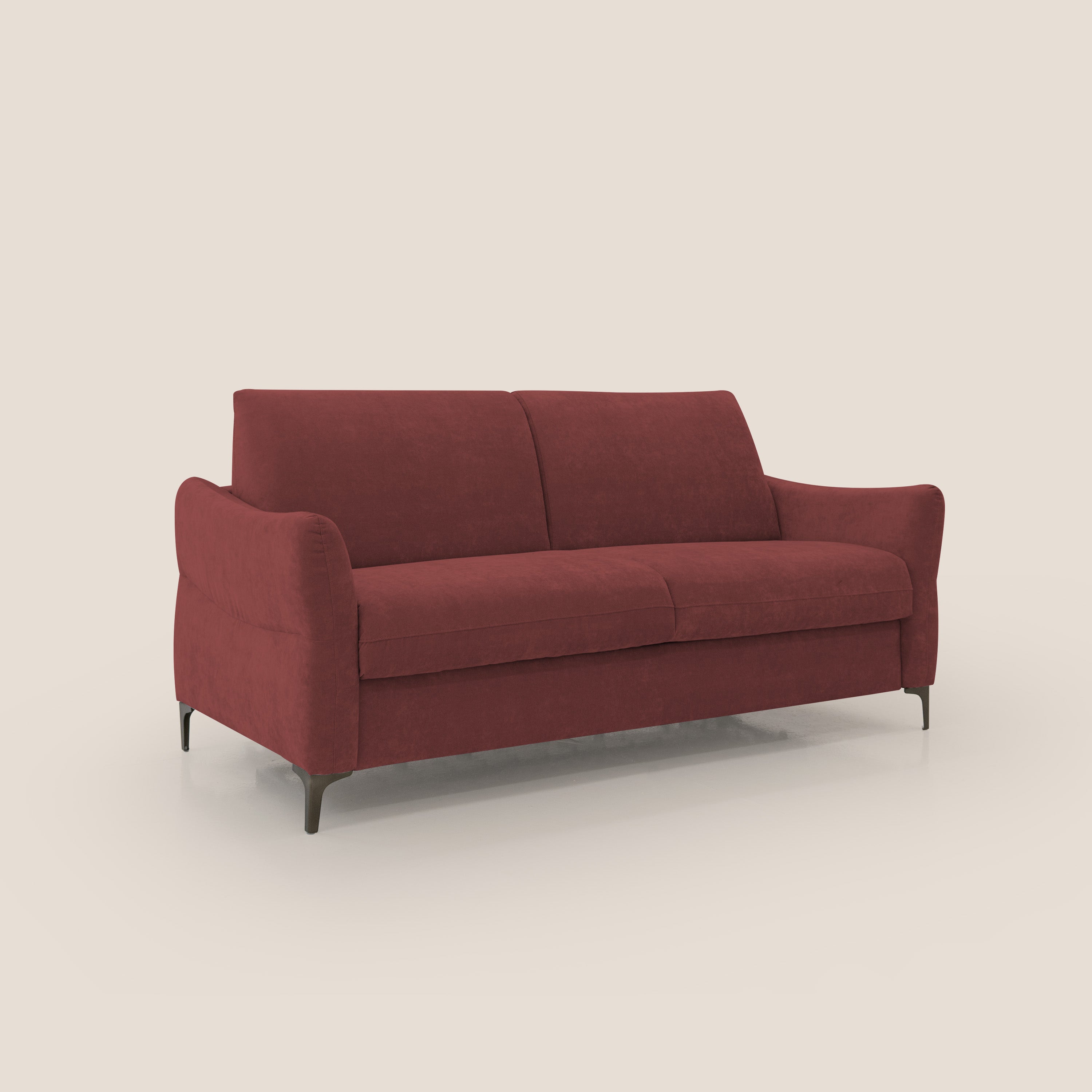 Dalia divano letto con materasso H18 cm e piedi alti in raffinato tessuto smacchiabile T17 rosso - divani.store