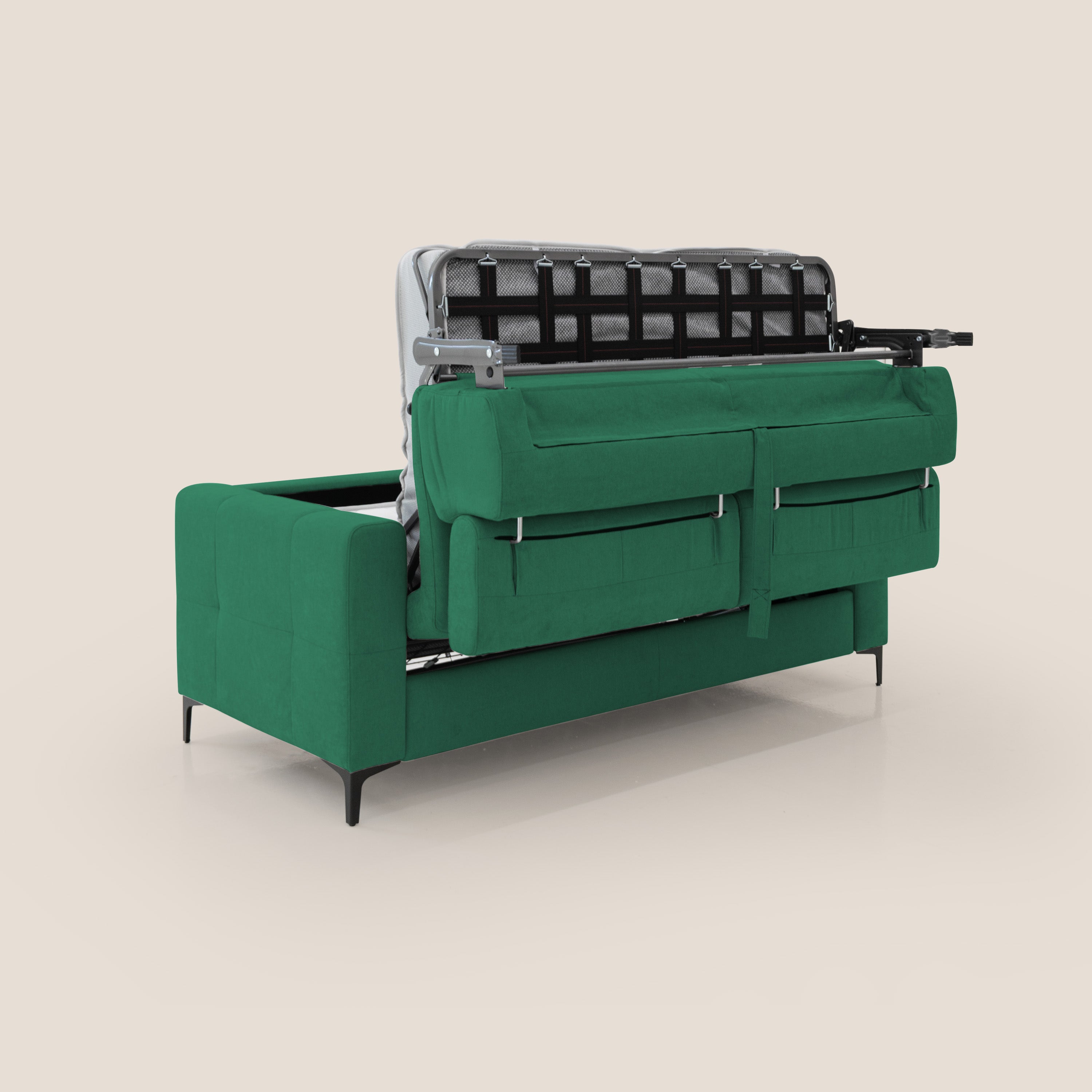 Gardenia divano letto materasso alto 18 cm con poggiatesta reclinabili e rivestimento impermeabile T02 verde - divani.store