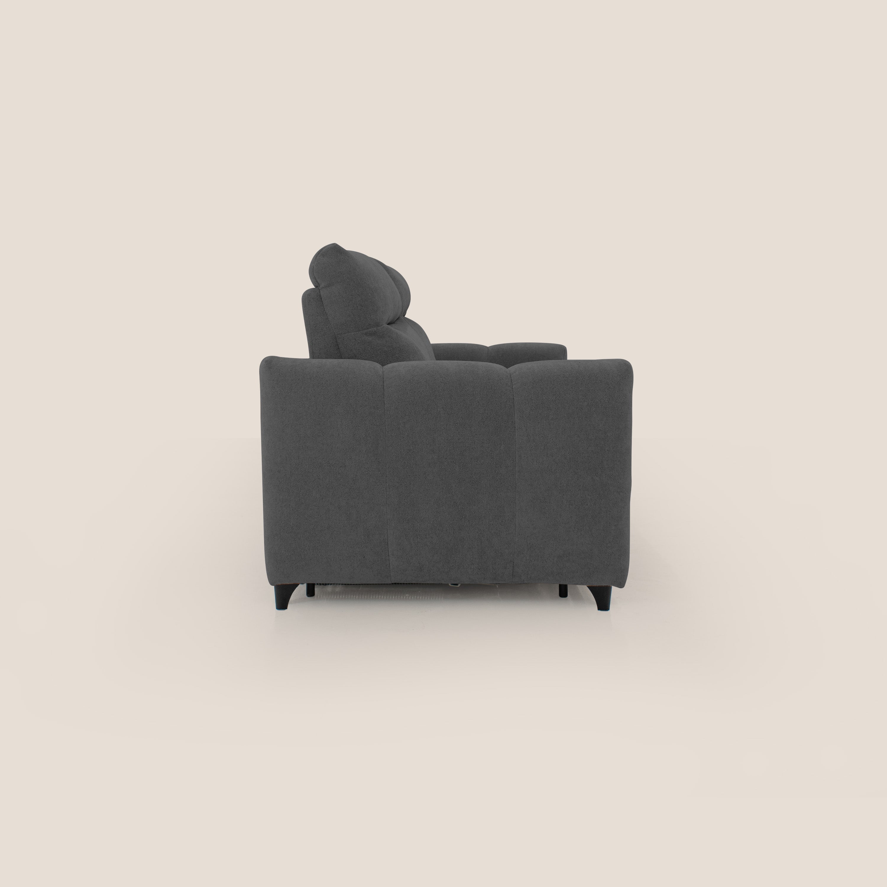 Peonia divano letto scandinavo con materasso H18 cm e morbido e alto schienale in tessuto Bouclé impermeabile T07 antracite - divani.store