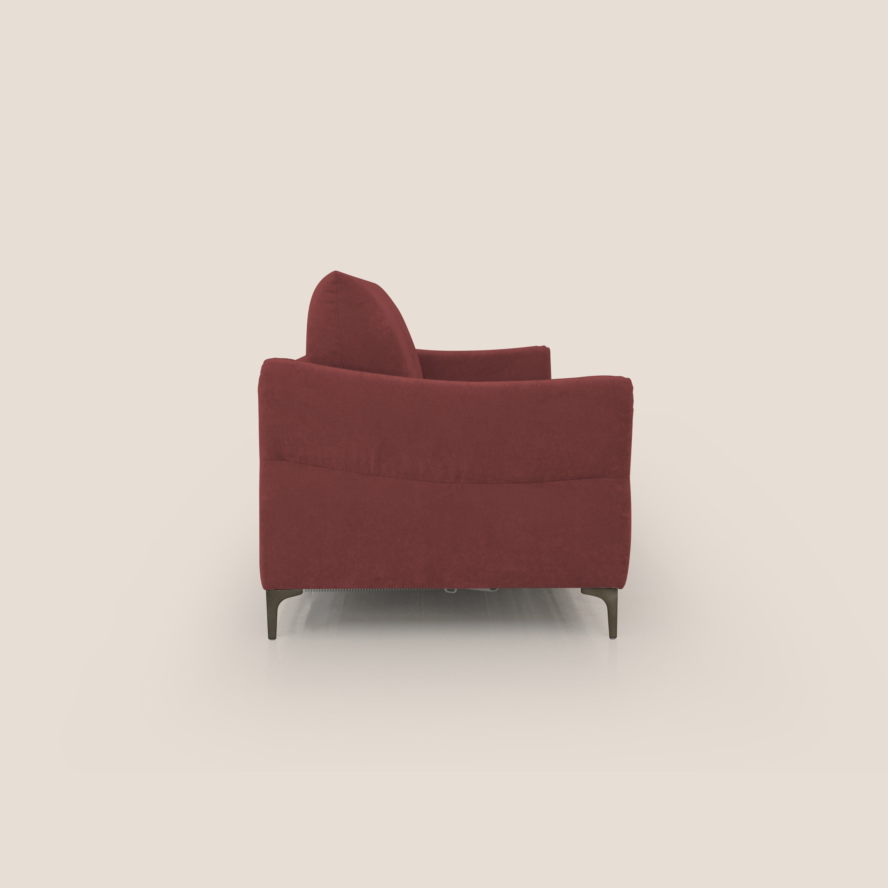 Dalia divano letto con materasso H18 cm e piedi alti in raffinato tessuto smacchiabile T17 rosso - divani.store