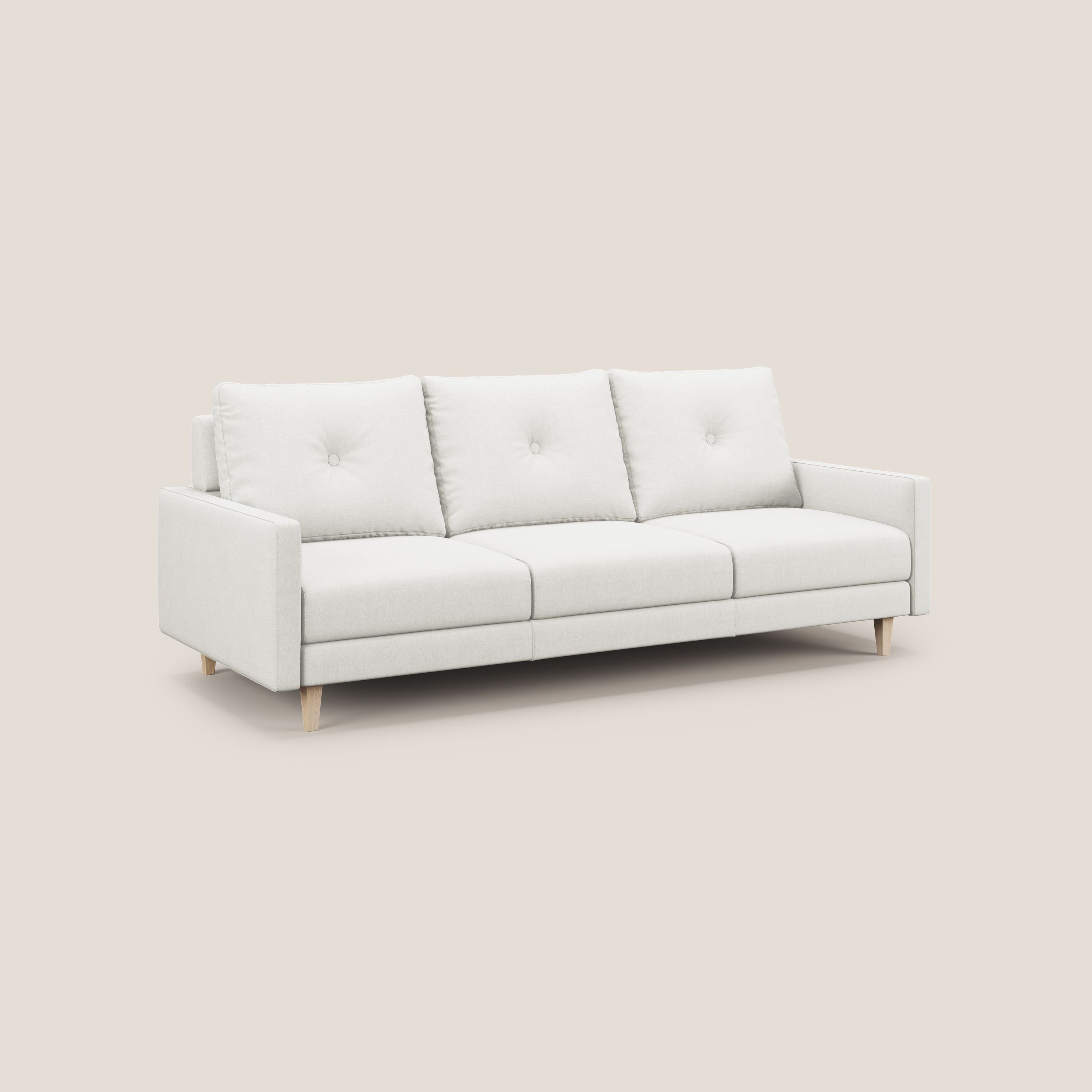 Matisse divano a 3 sedute allungabili e schienali in piuma d'oca in tessuto smacchiabile T17 bianco - divani.store