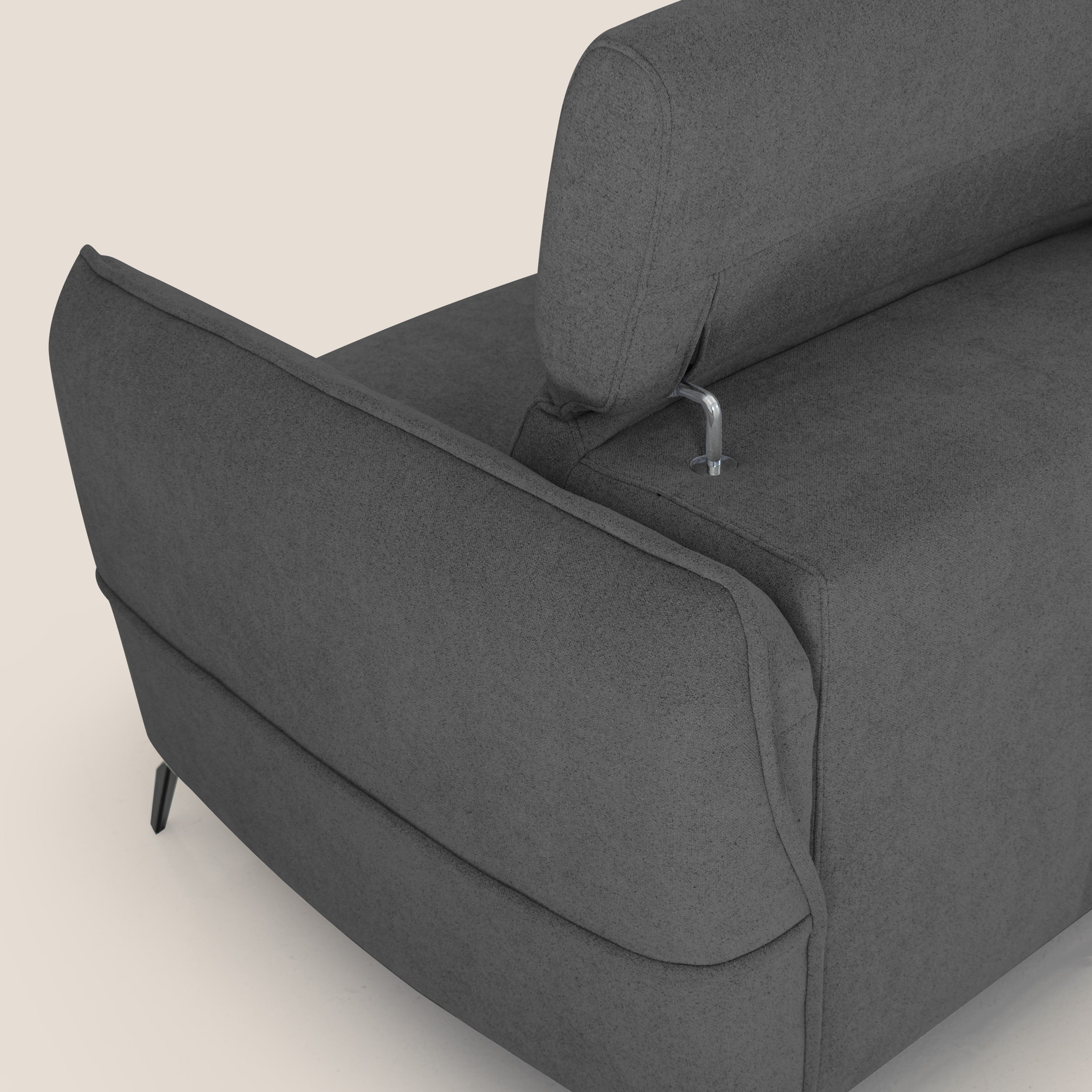 Bloom Divano con poggiapiedi estraibile piedini alti e poggiatesta reclinabili in tessuto bouclé impermeabile T07 antracite - divani.store