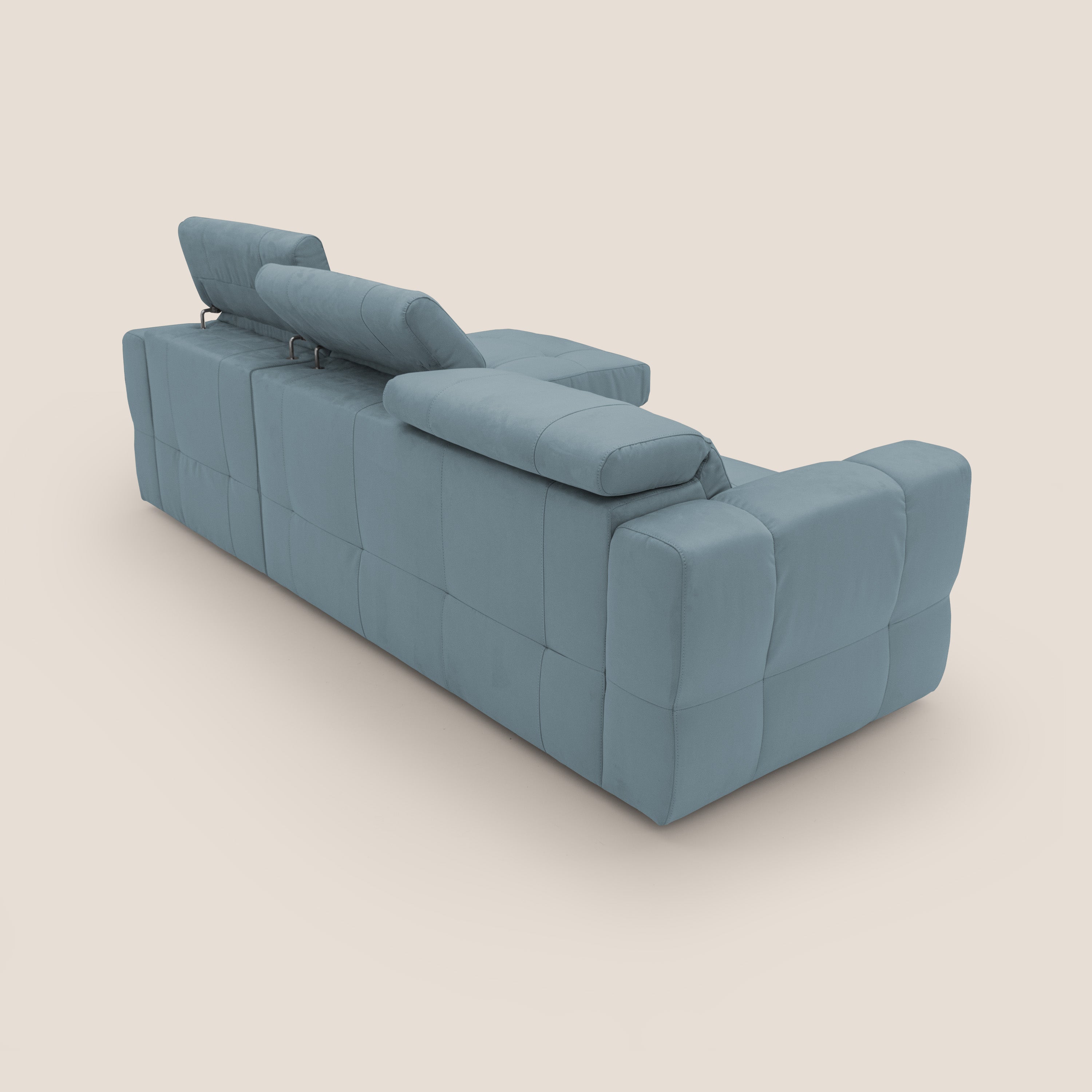 Kronos Divano angolare con pouf estraibile e penisola contenitore in microfibra impermeabile T11 carta da zucchero - divani.store