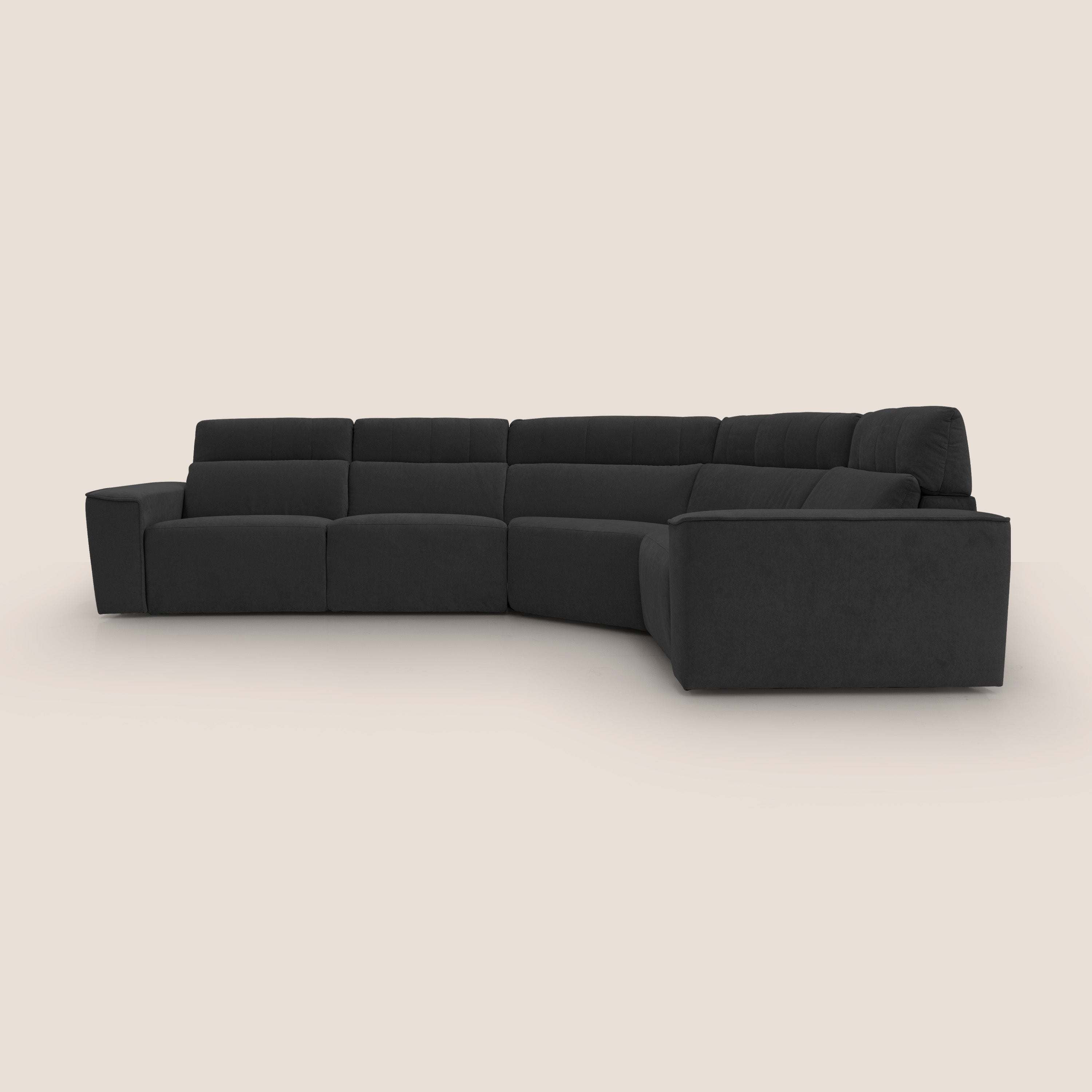 Clark Divano modulare angolare REVERSIBILE con opzione relax elettrico in tessuto smacchiabile impermeabile T17 nero - divani.store