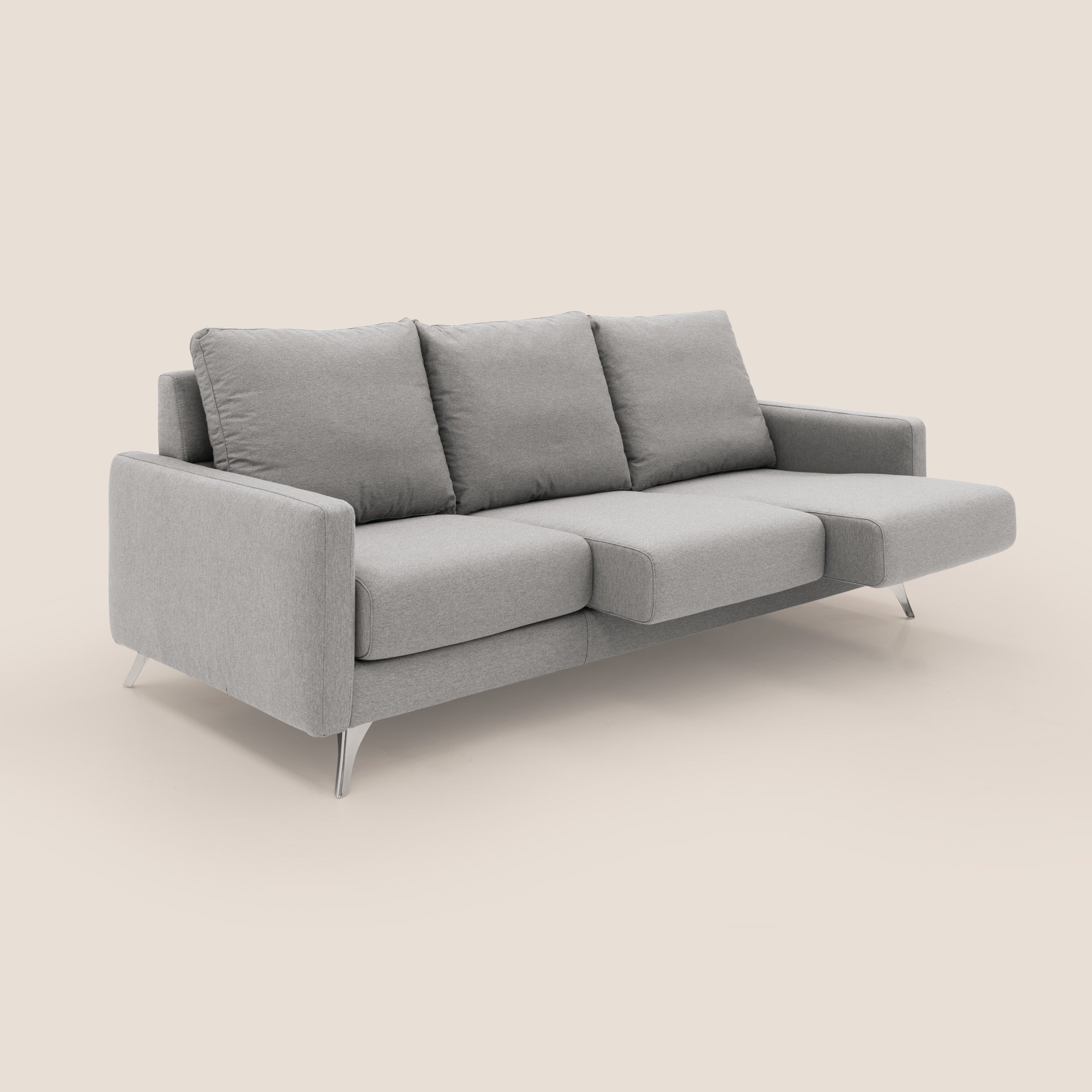 Klimt divano con 3 sedute allungabili e schienali in piuma d'oca in tessuto smacchiabile T05 grigio - divani.store