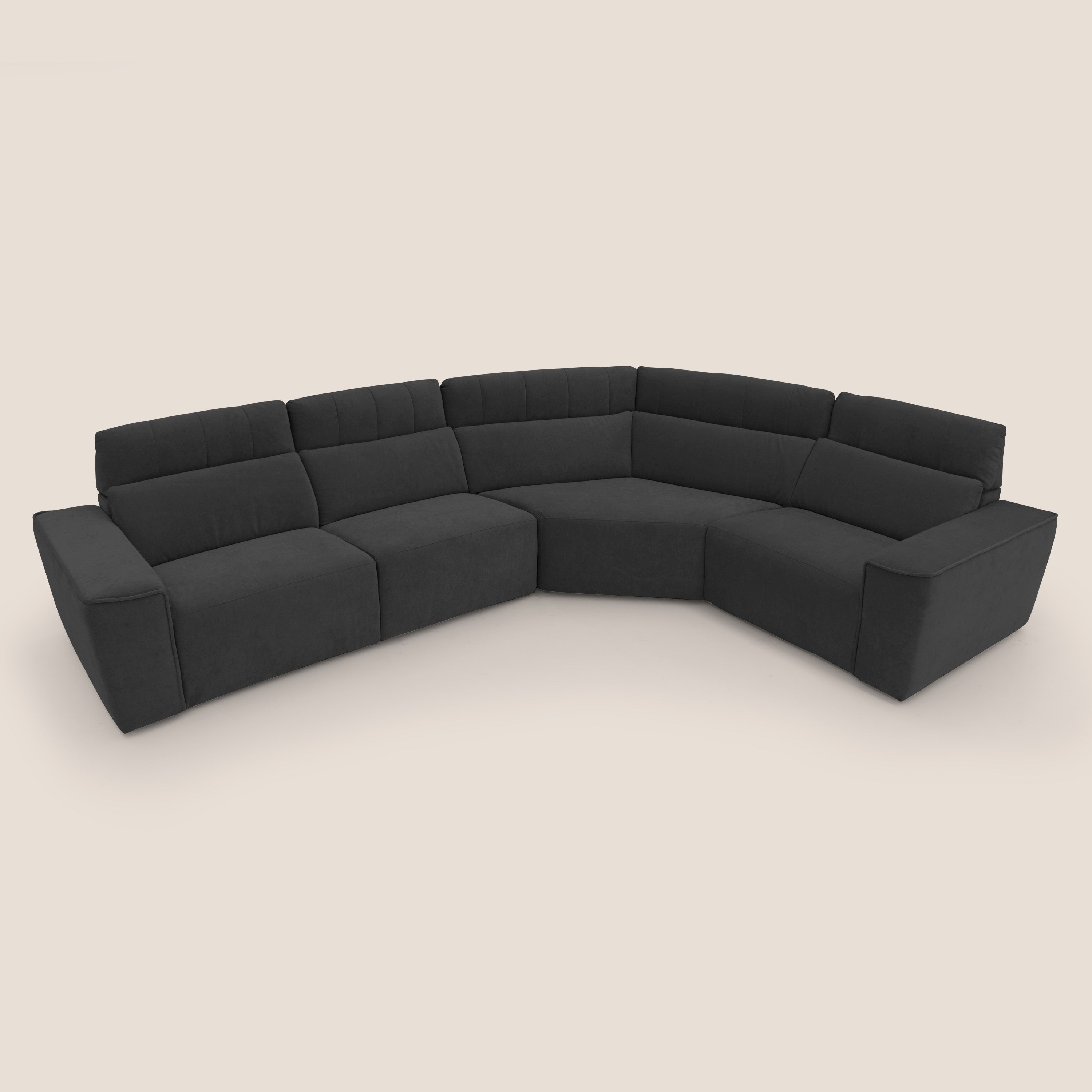Clark Divano modulare angolare REVERSIBILE con opzione relax elettrico in tessuto smacchiabile impermeabile T17 nero - divani.store