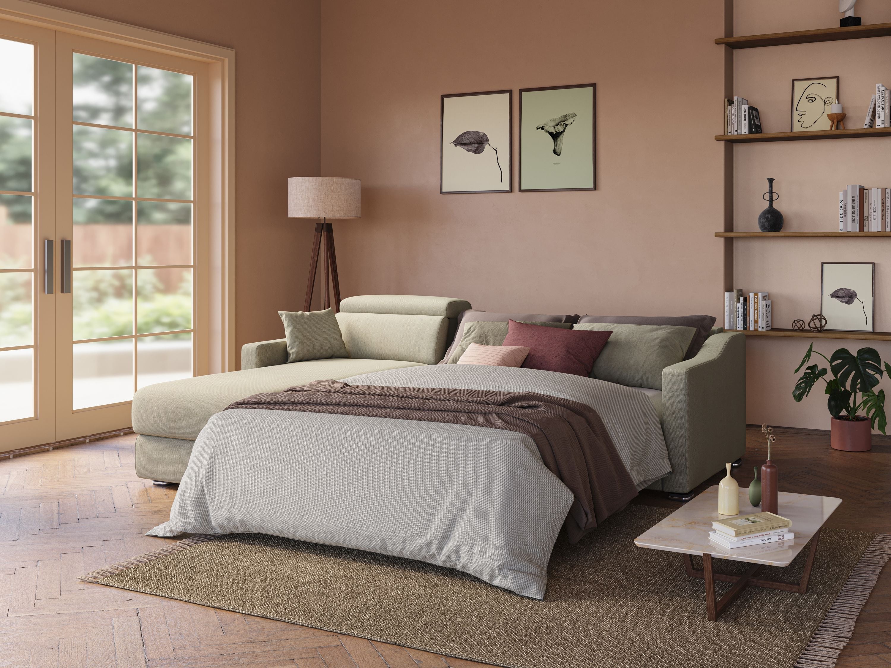 Amber divano letto angolare in tessuto smacchiabile T05 grigio - divani.store